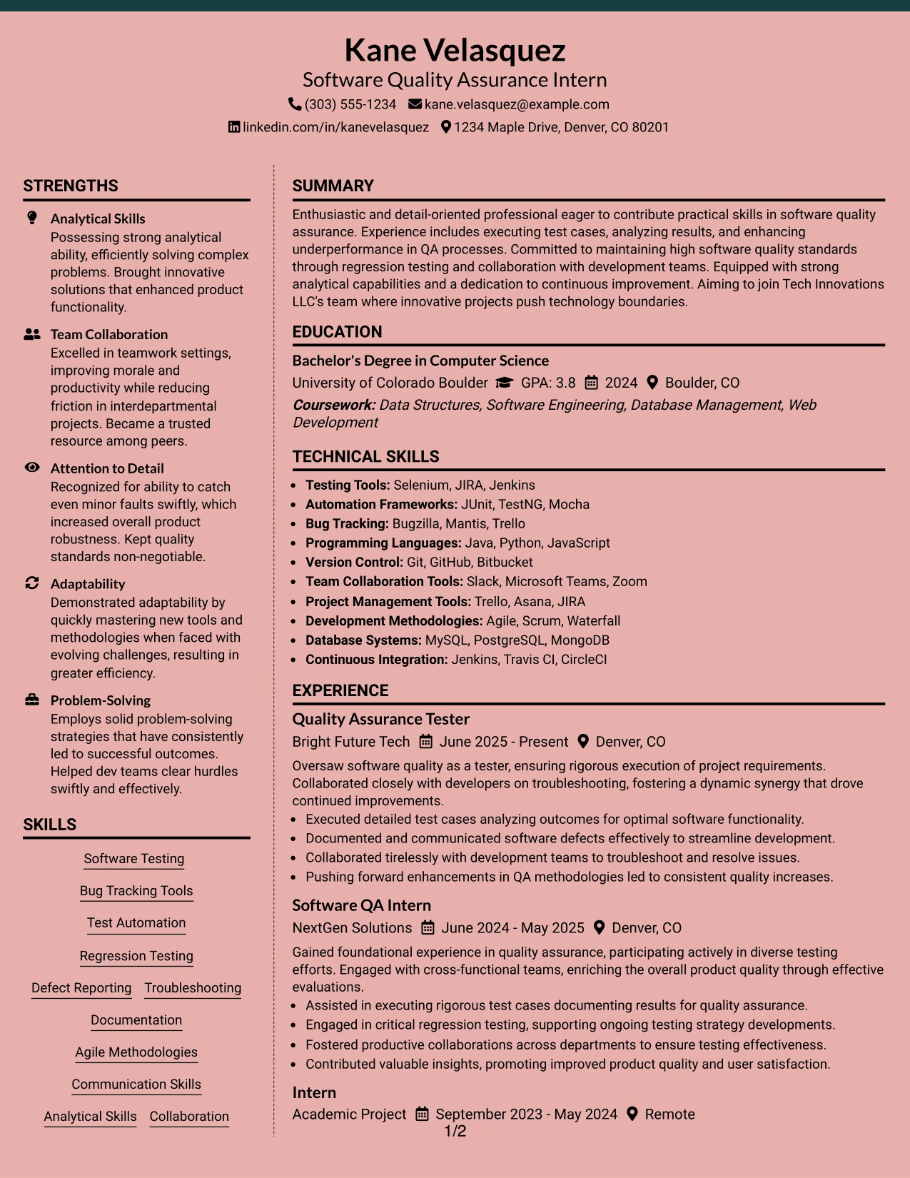 Resume Example Page 1