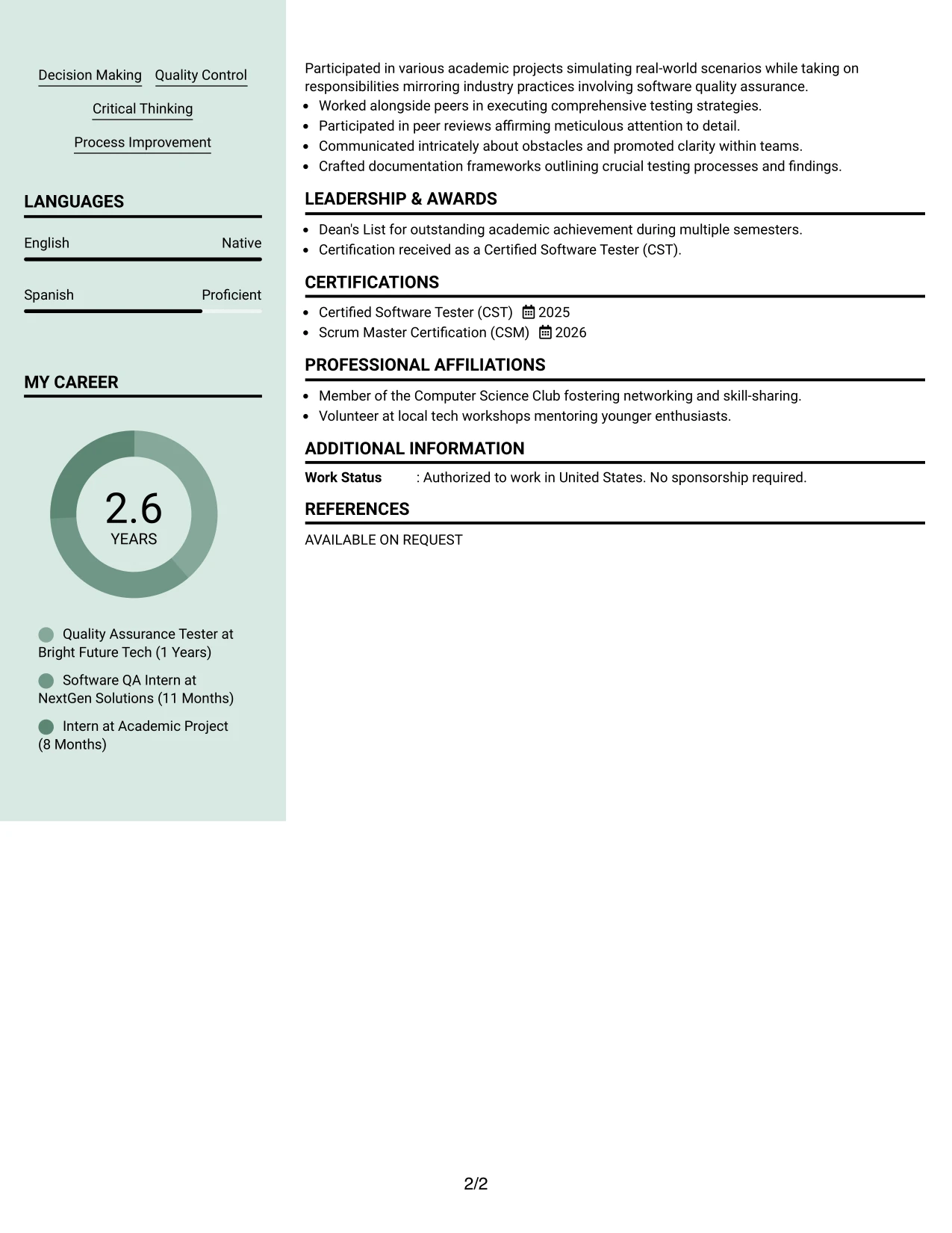 Resume Example Page 2
