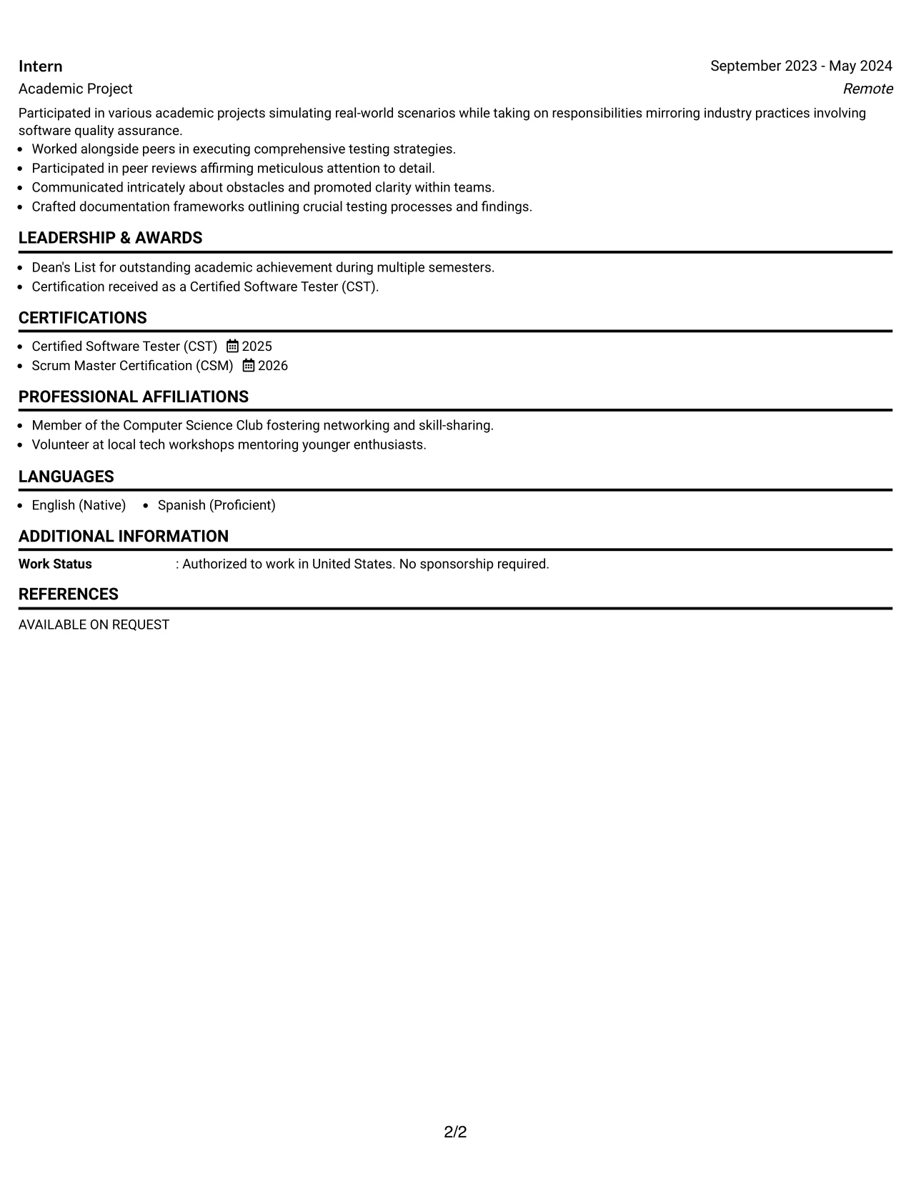Resume Example Page 2