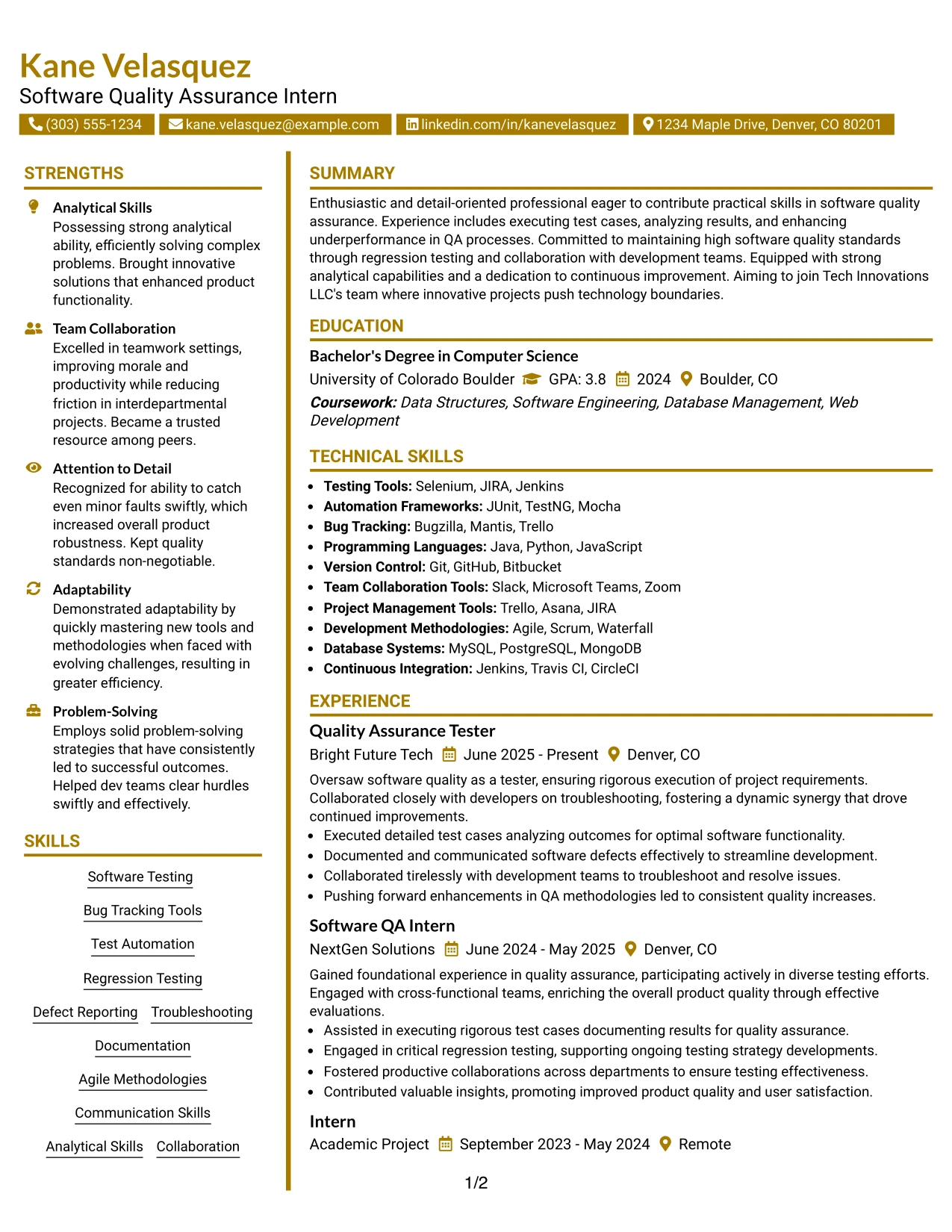 Resume Example Page 1