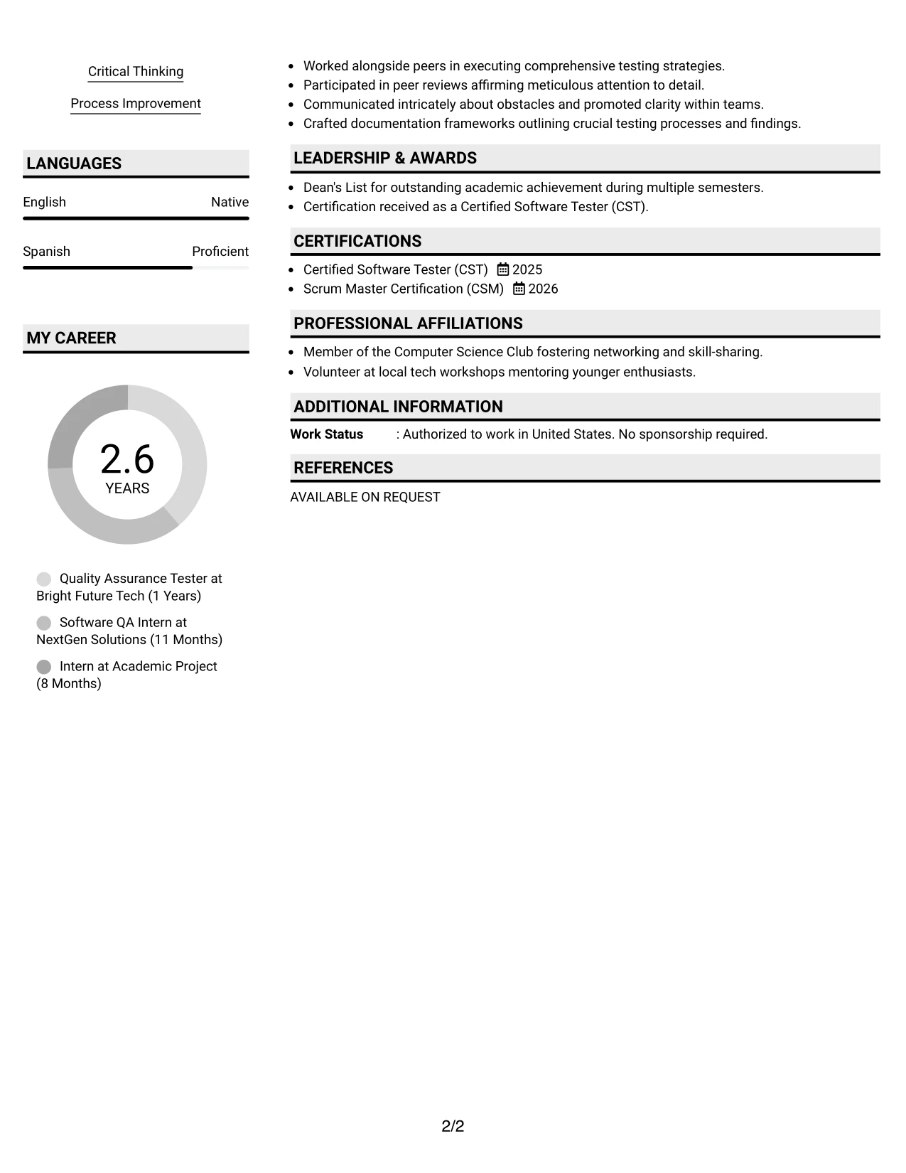 Resume Example Page 2
