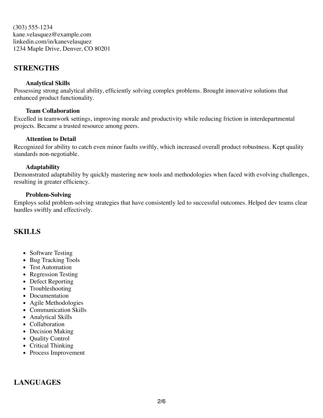 Resume Example Page 2