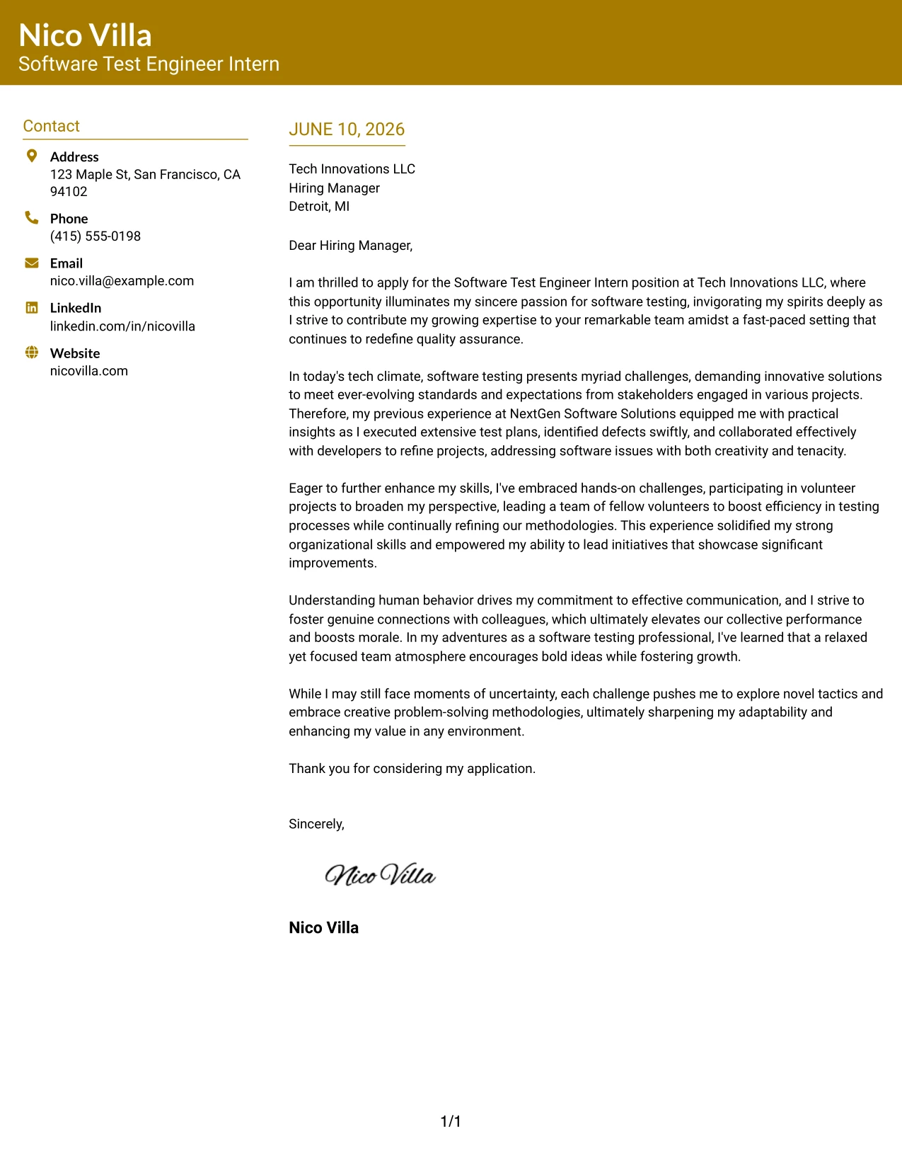 Resume Example Page 1