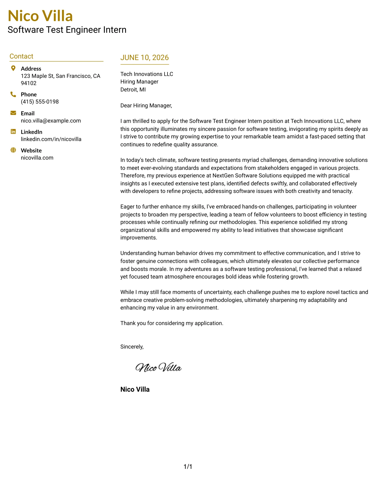 Resume Example Page 1