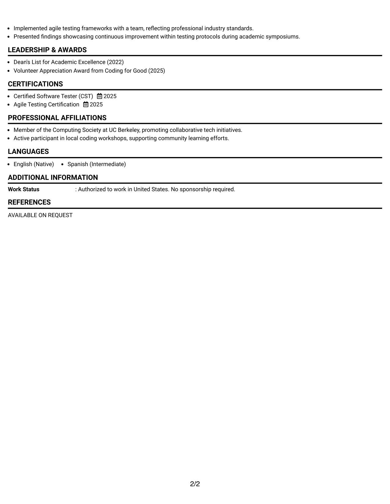 Resume Example Page 2