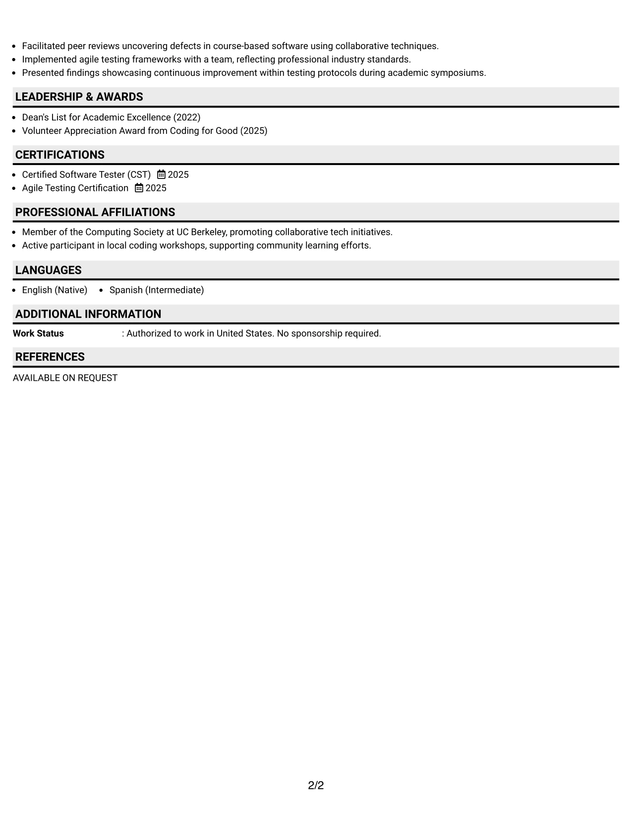 Resume Example Page 2