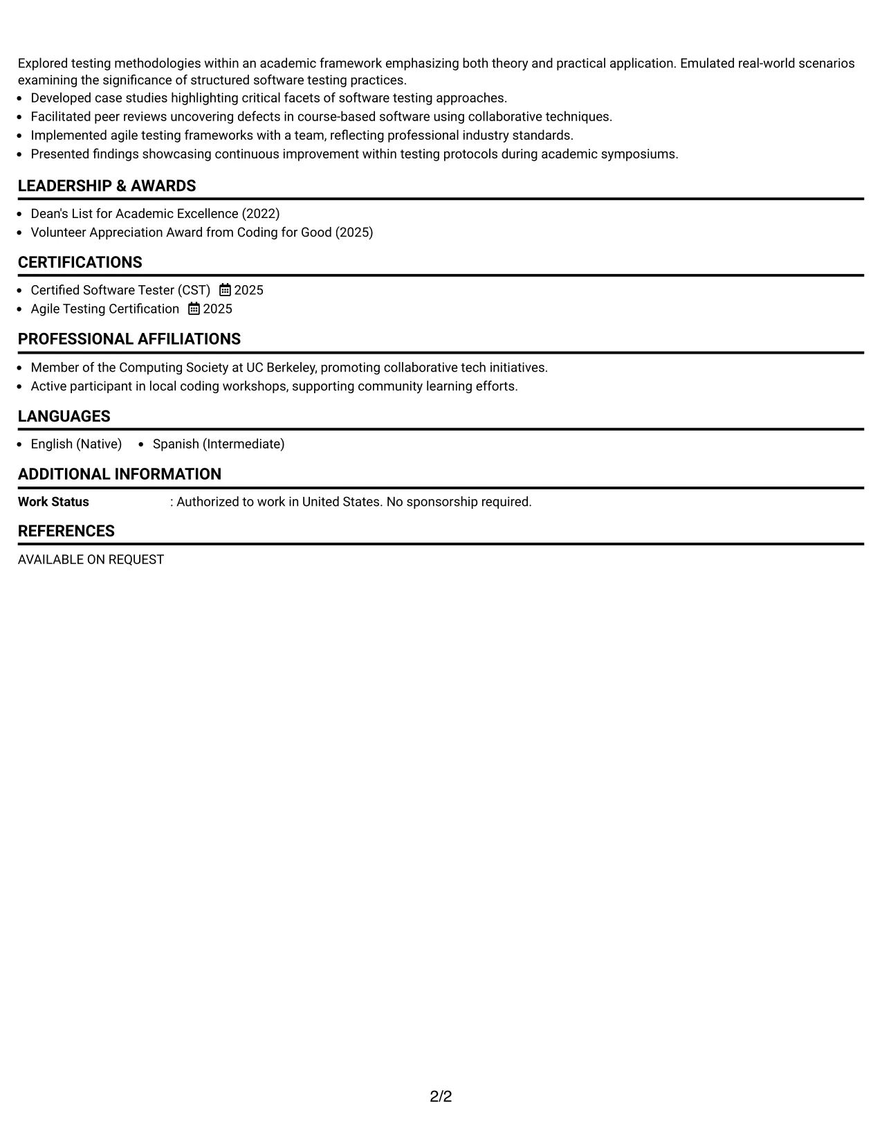 Resume Example Page 2
