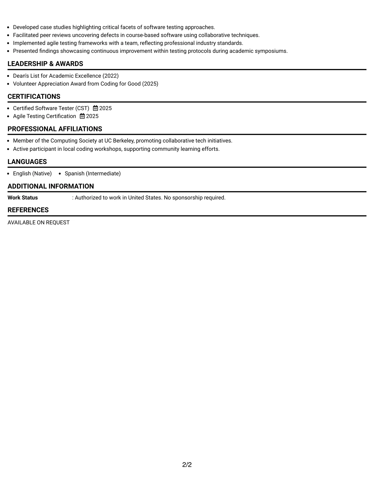 Resume Example Page 2