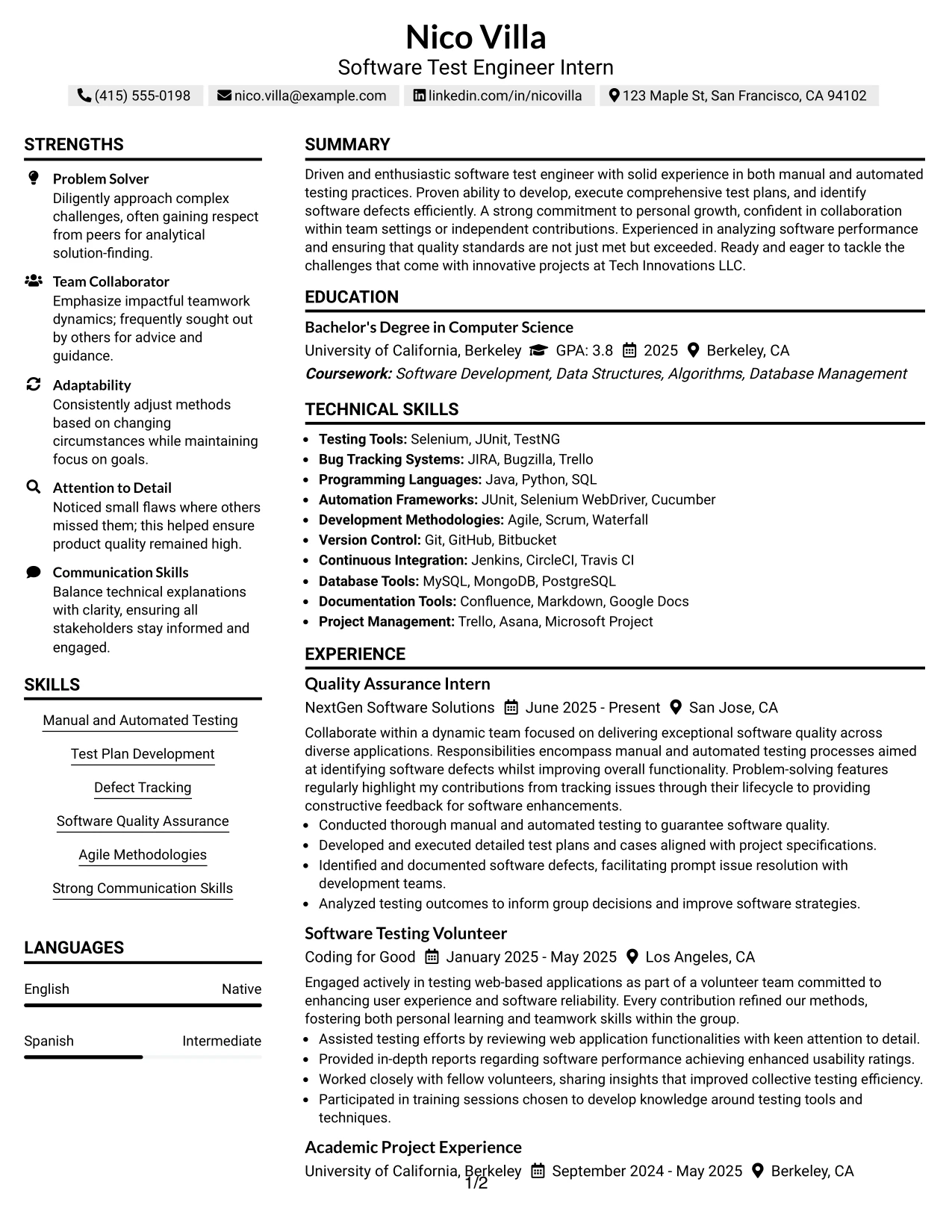 Resume Example Page 1