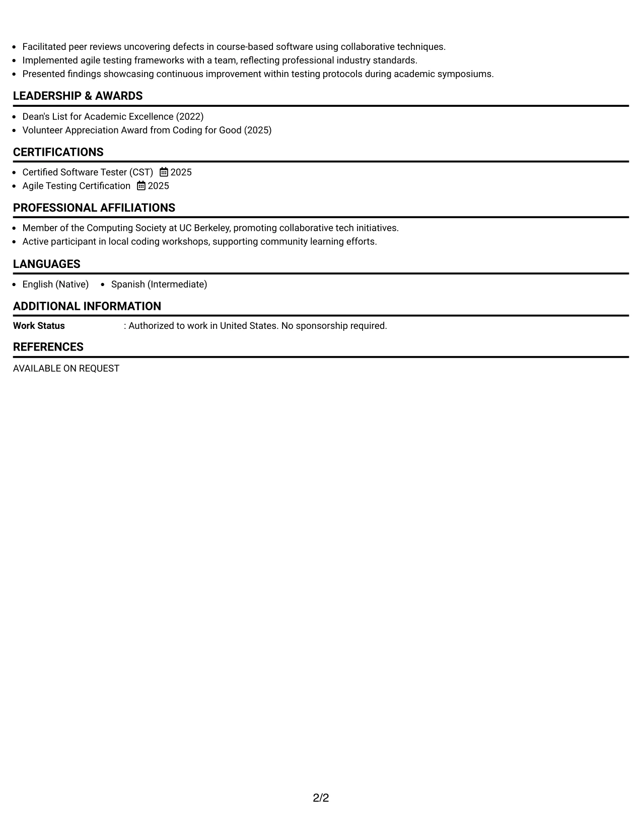 Resume Example Page 2