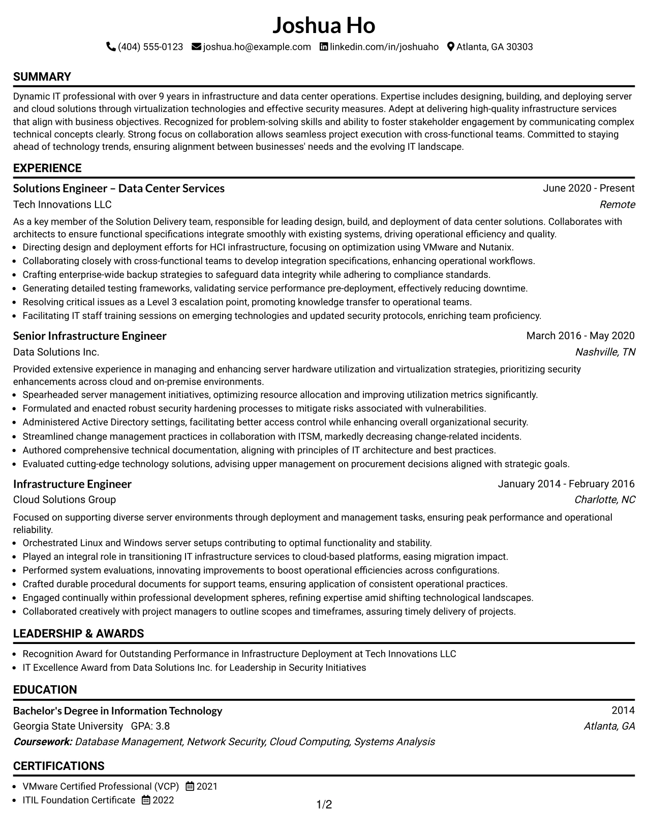 Resume Example Page 1