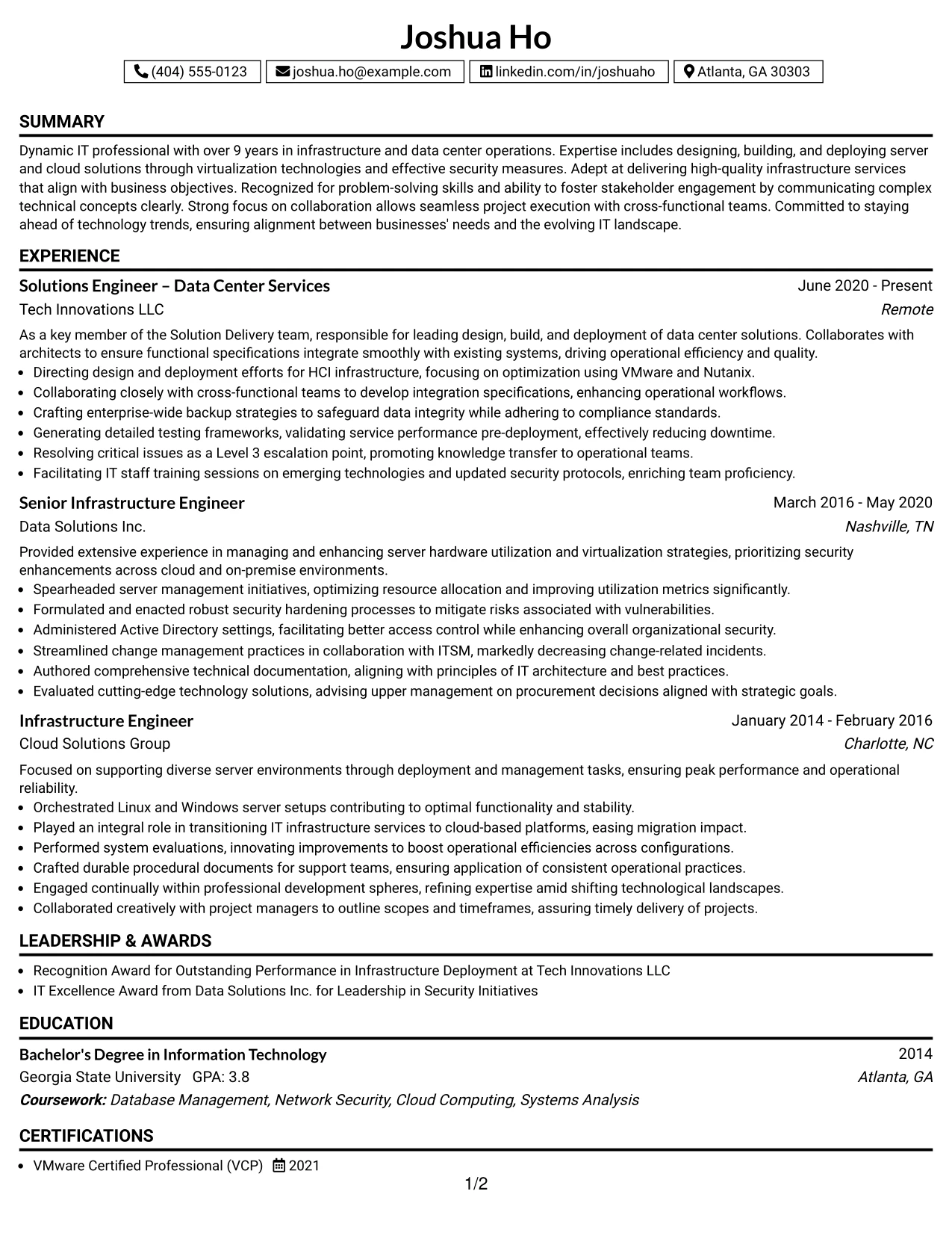 Resume Example Page 1