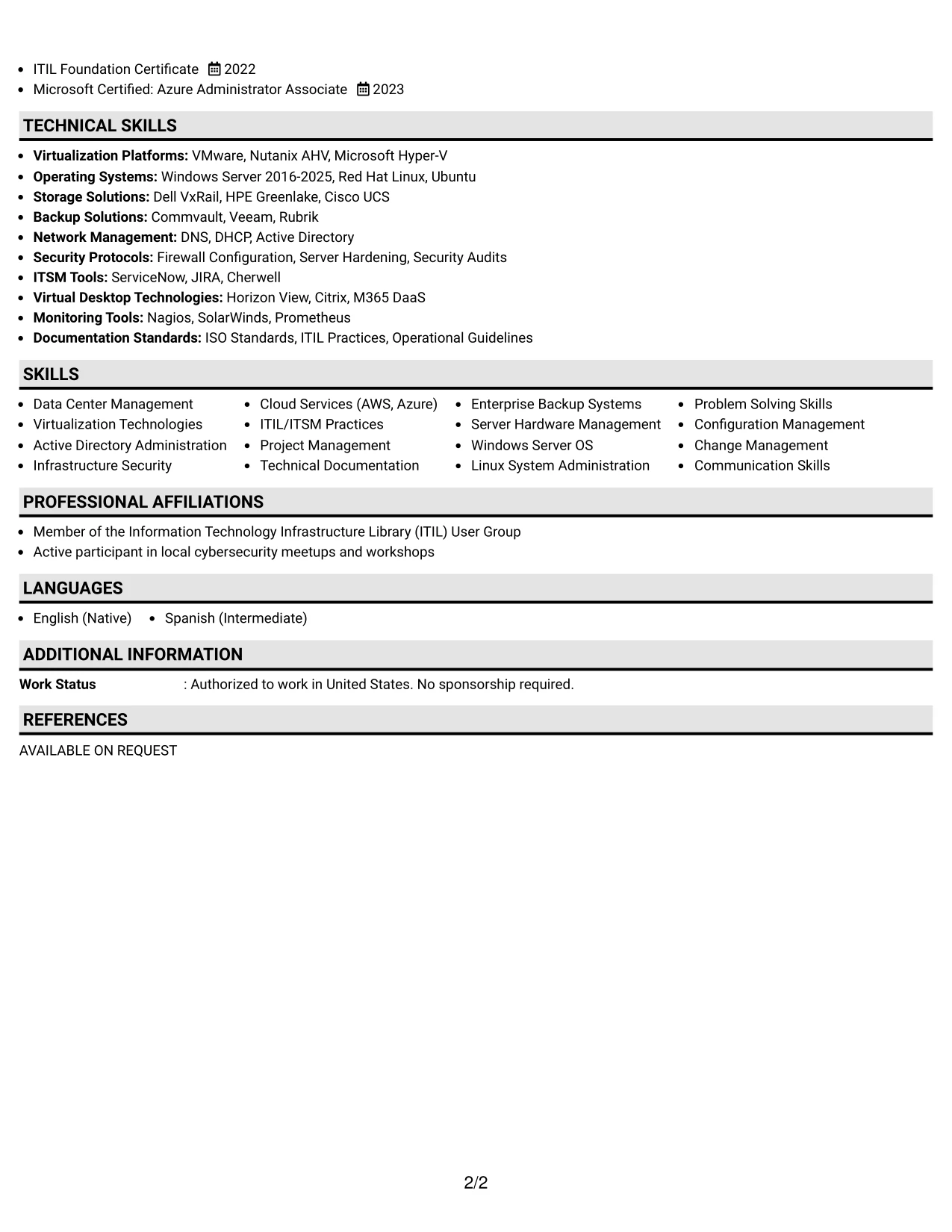 Resume Example Page 2