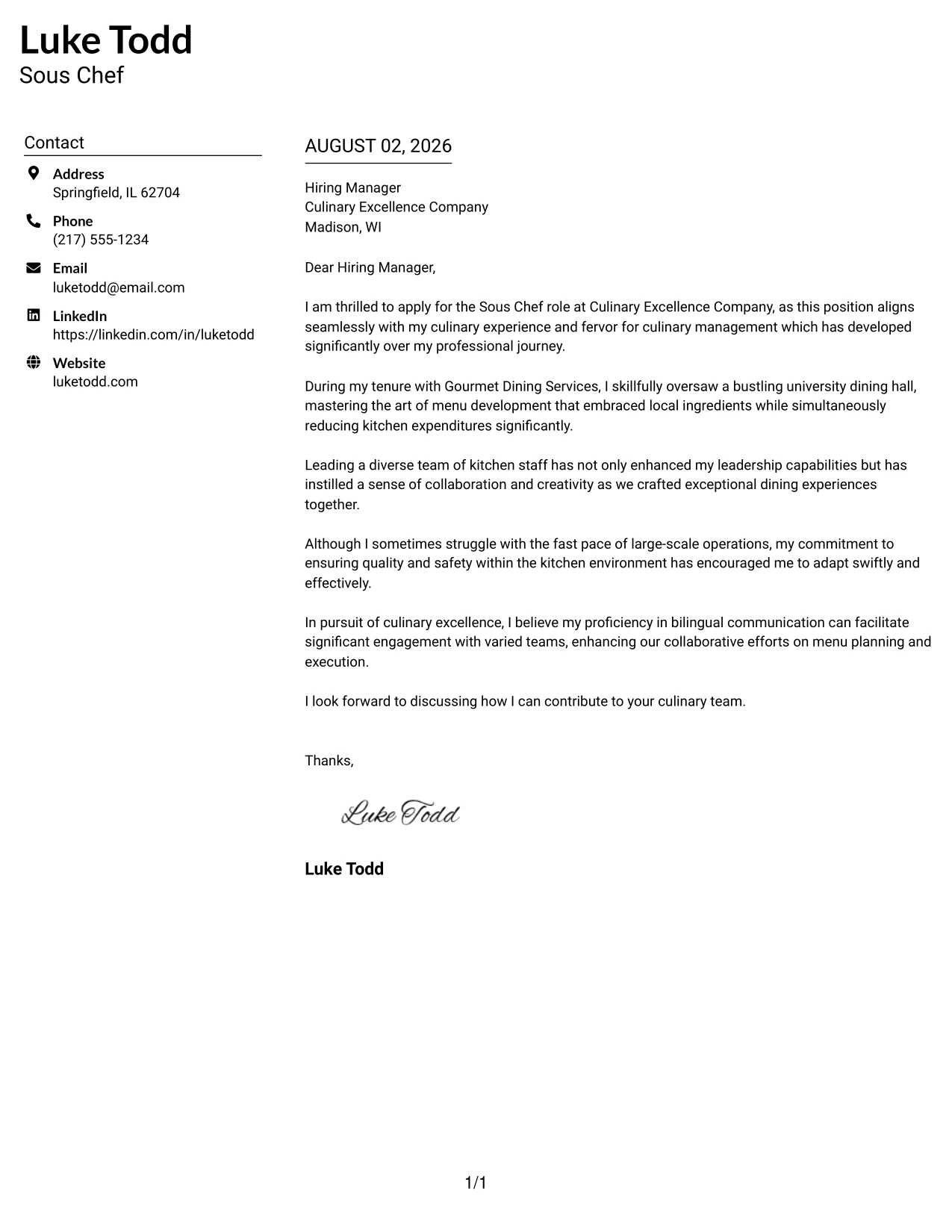 Resume Example Page 1