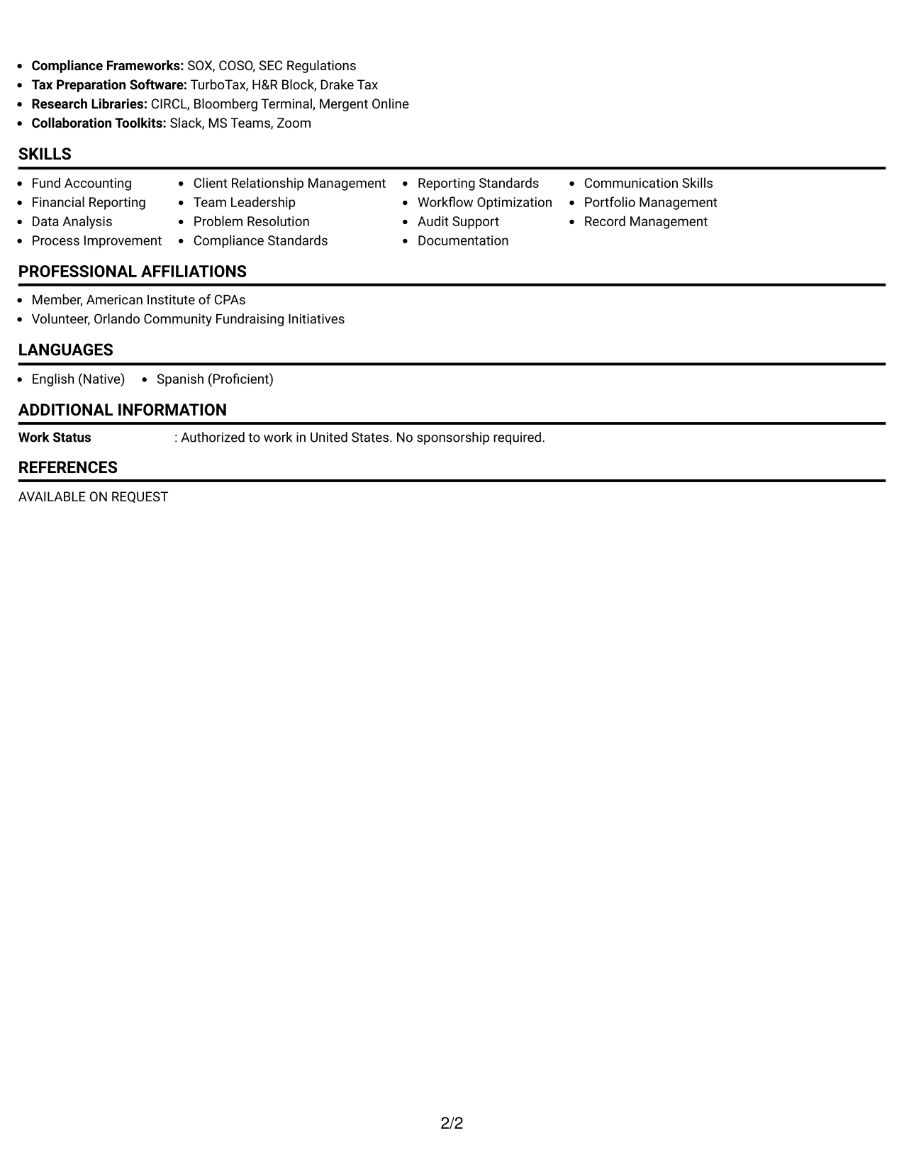 Resume Example Page 2