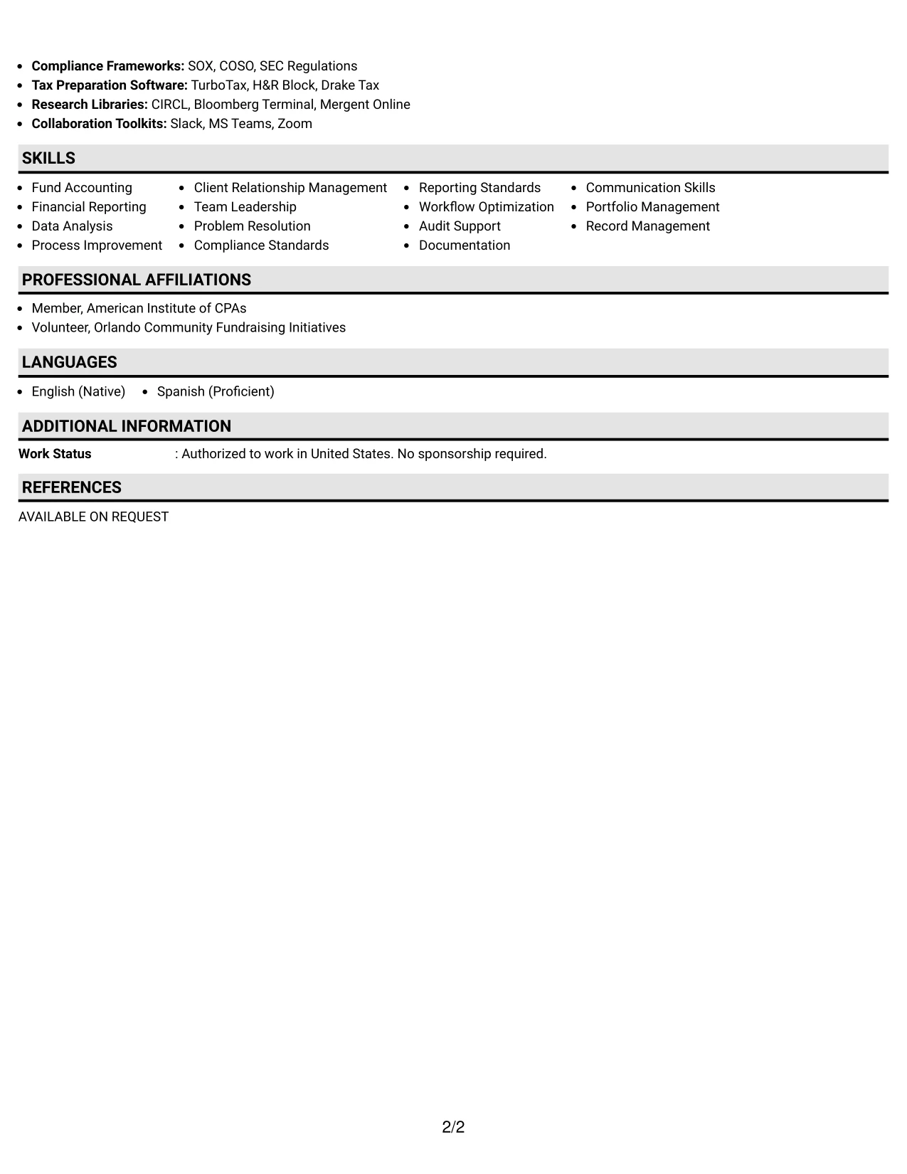 Resume Example Page 2