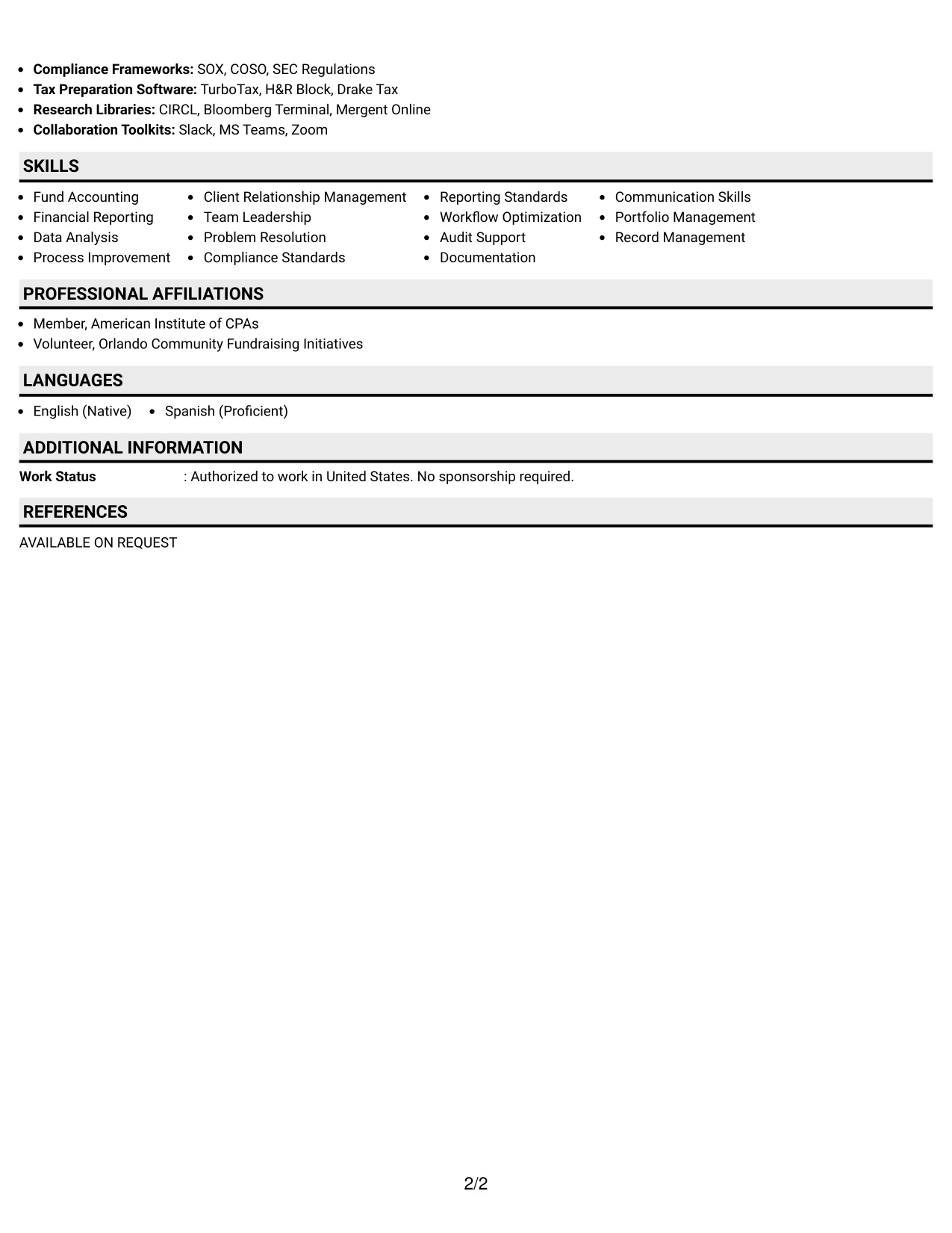 Resume Example Page 2