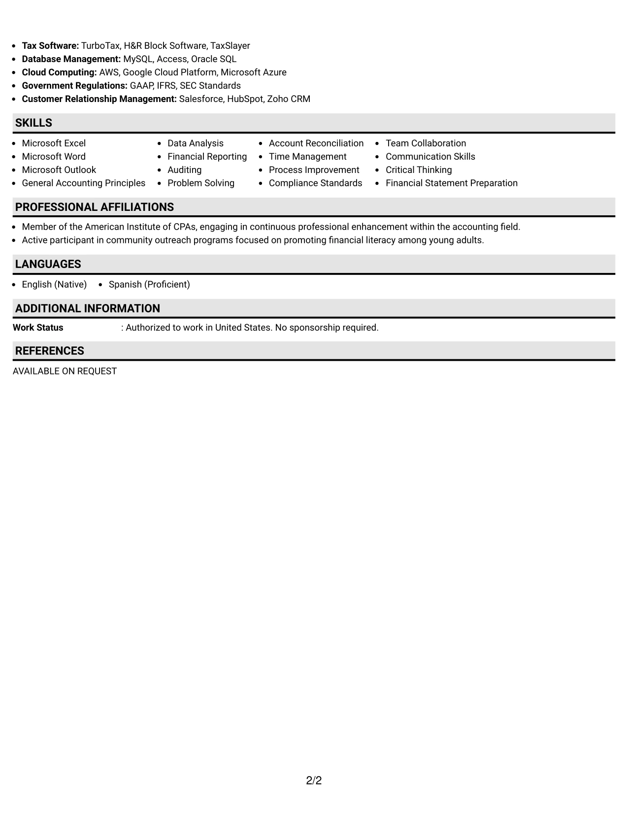 Resume Example Page 2