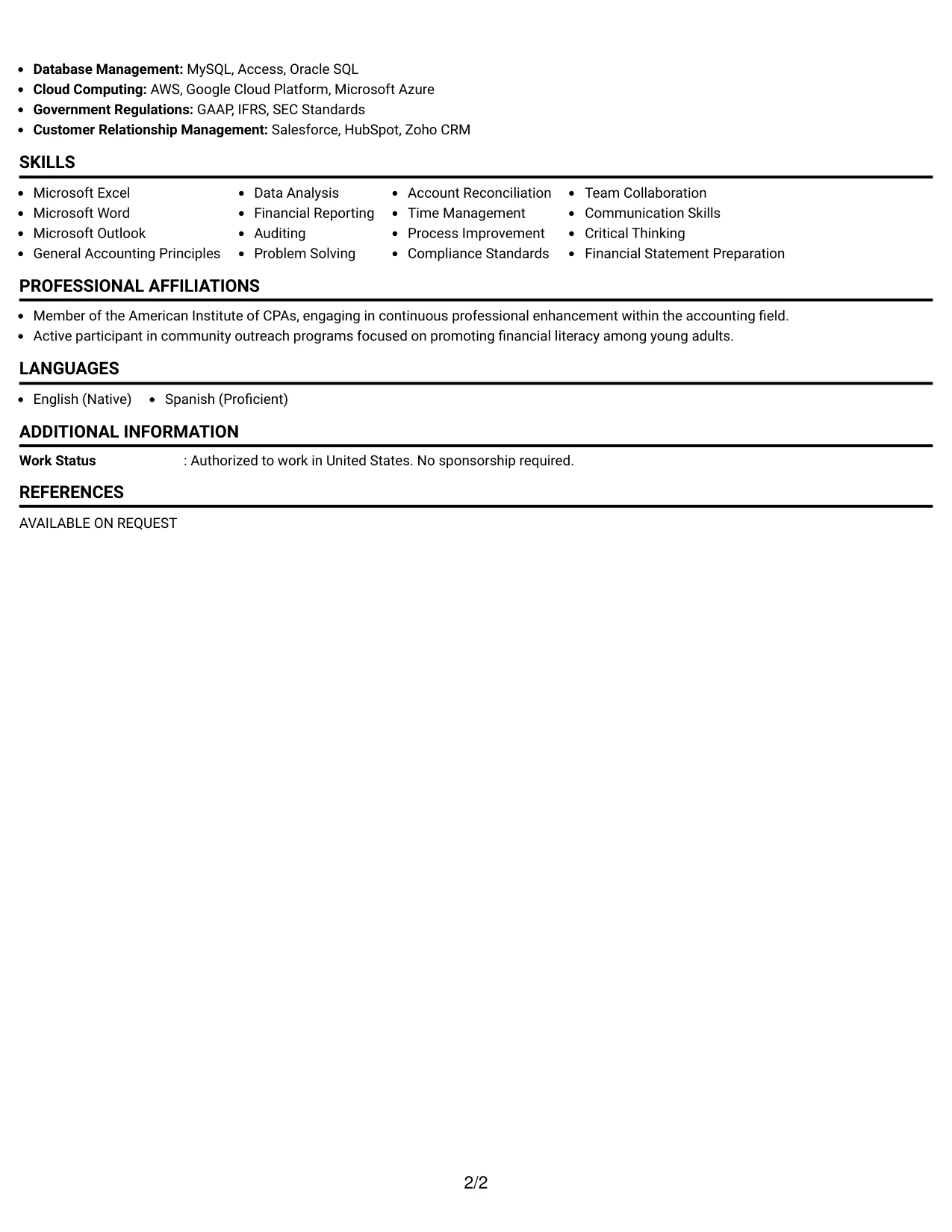 Resume Example Page 2