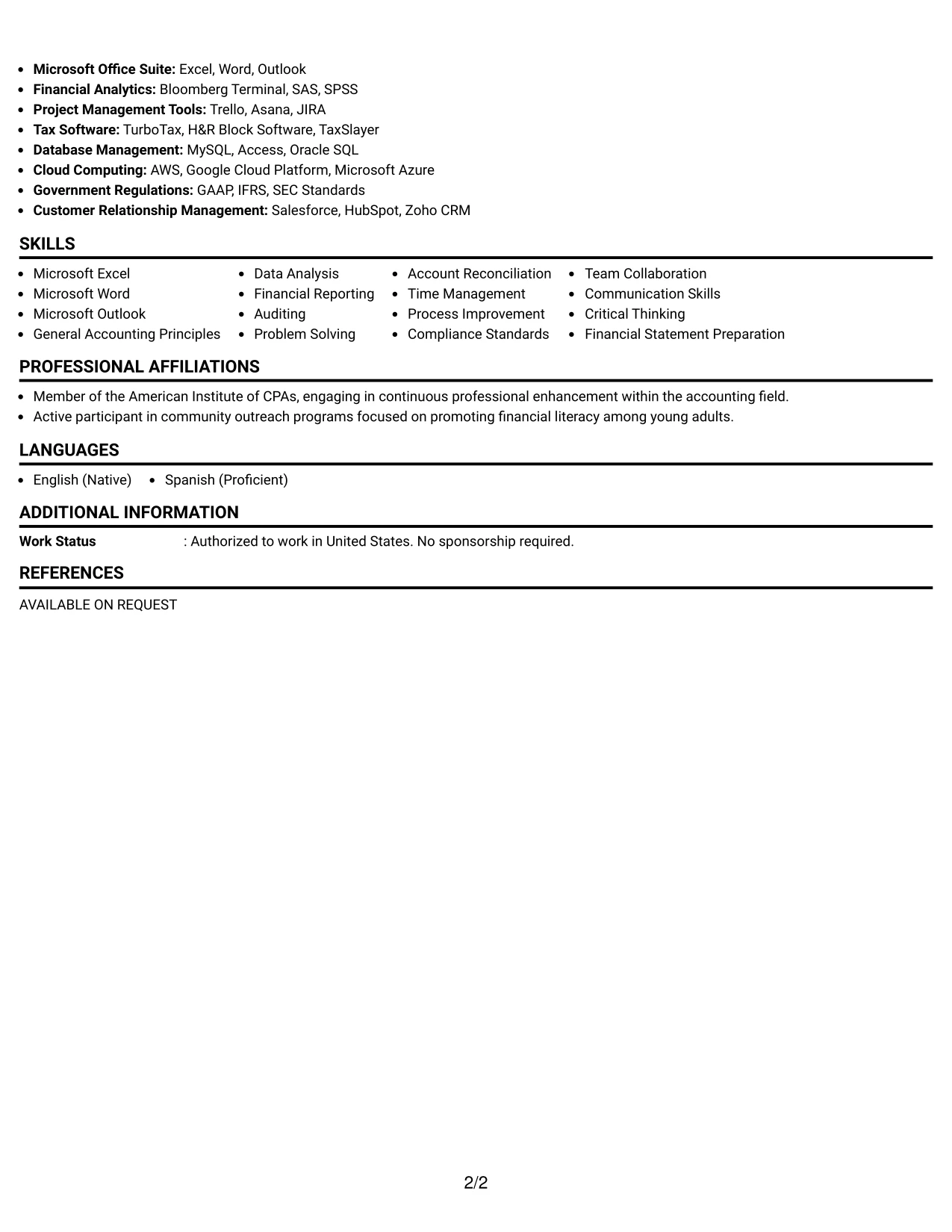 Resume Example Page 2