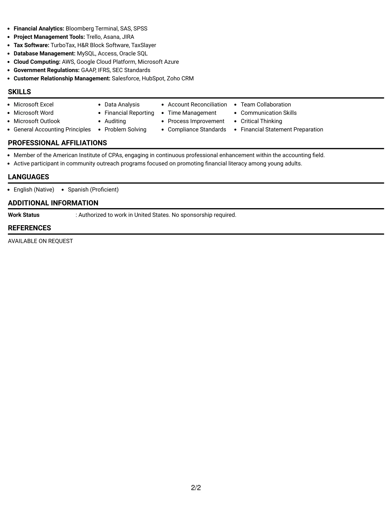 Resume Example Page 2