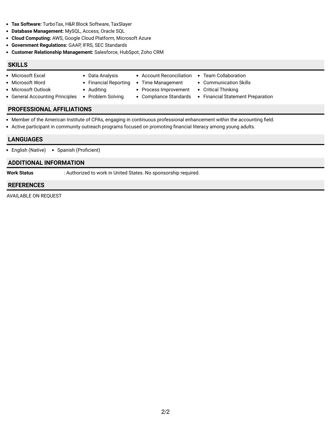 Resume Example Page 2