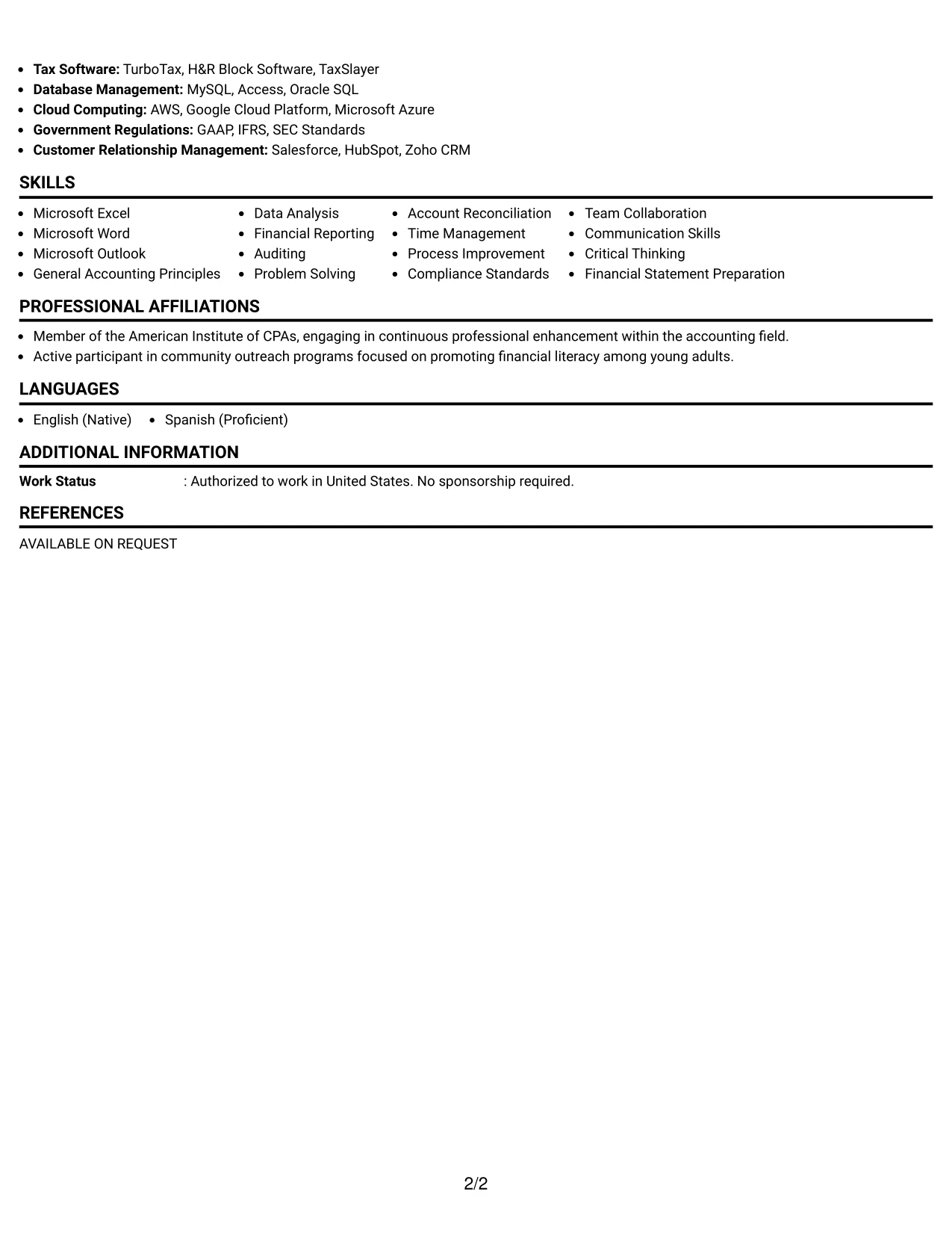 Resume Example Page 2