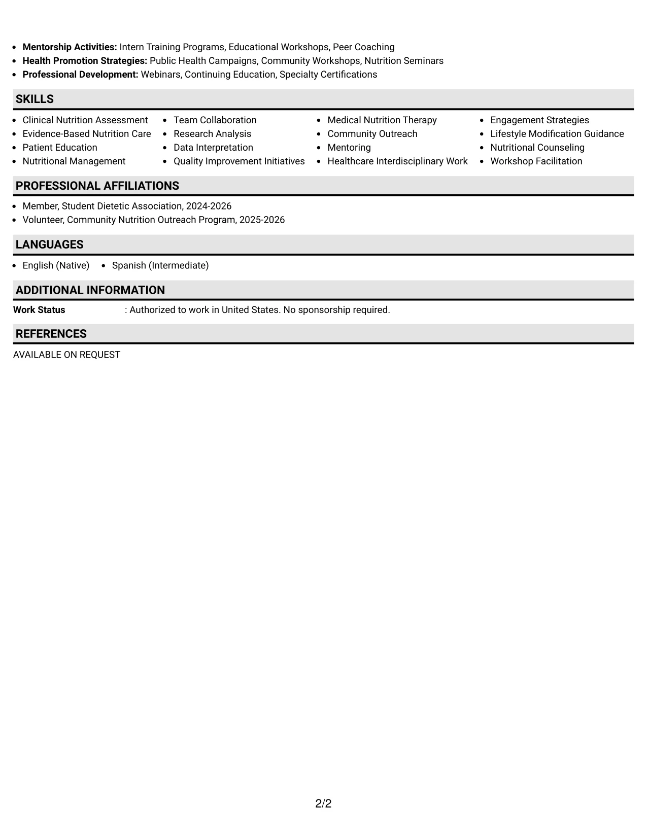 Resume Example Page 2