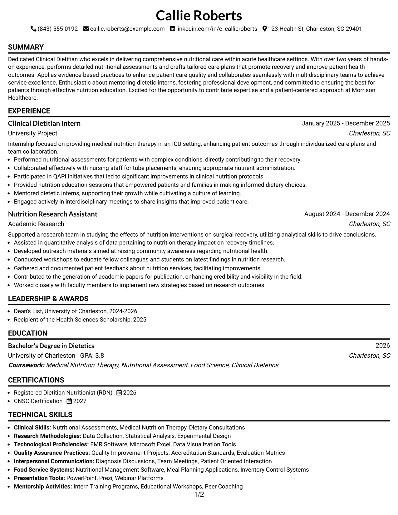 Resume Example Page 1