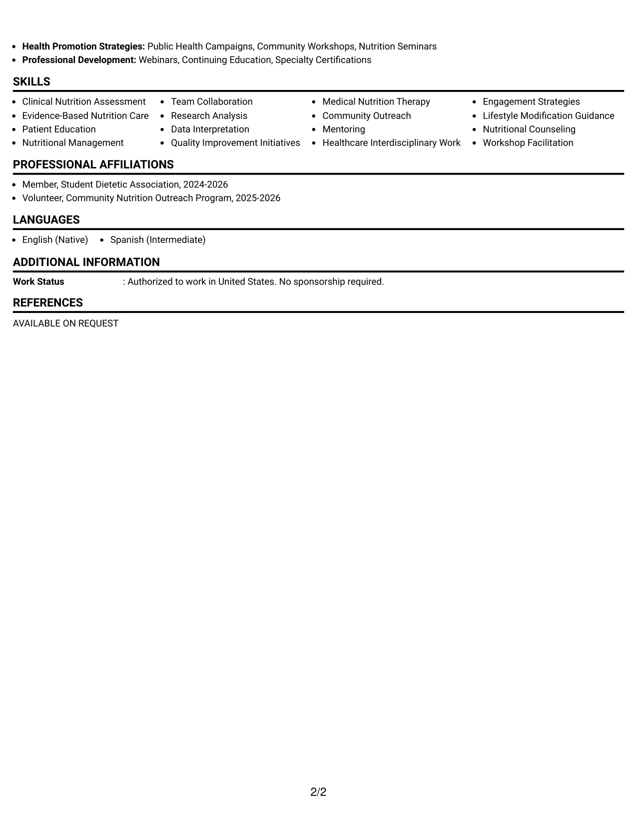 Resume Example Page 2