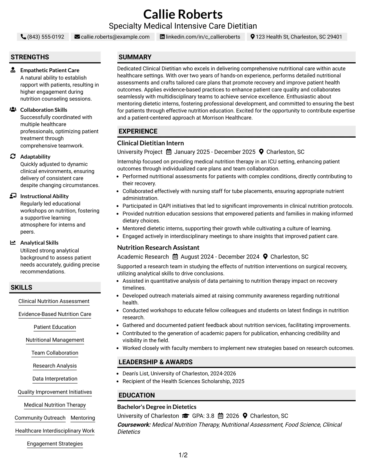 Resume Example Page 1