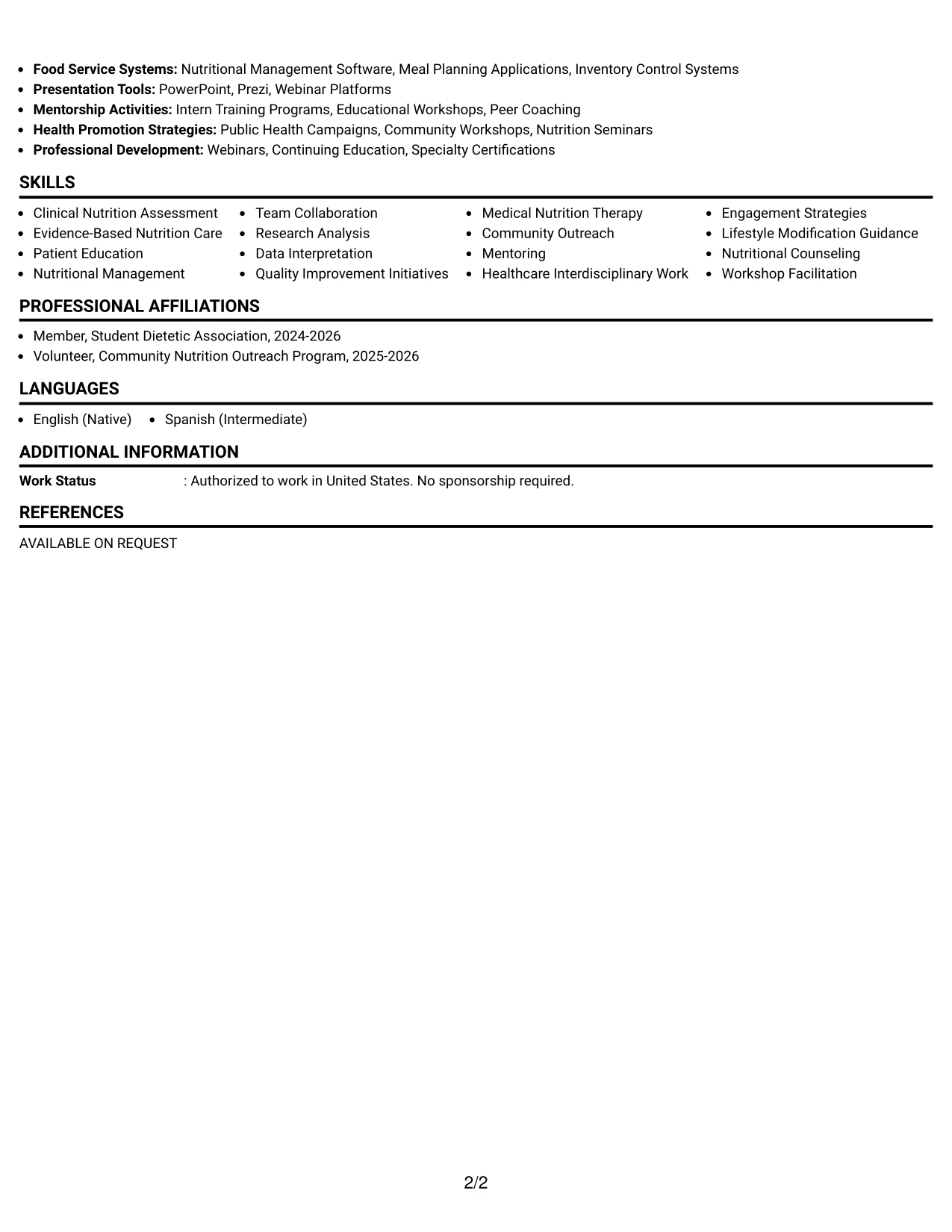 Resume Example Page 2
