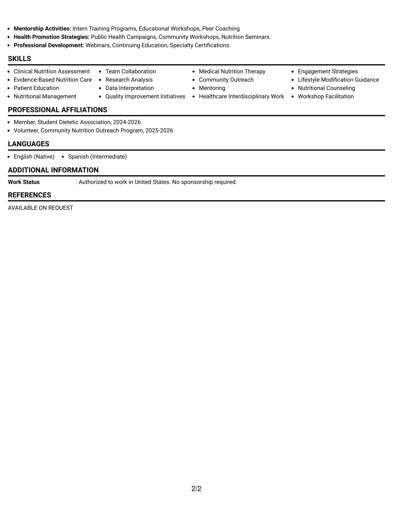 Resume Example Page 2