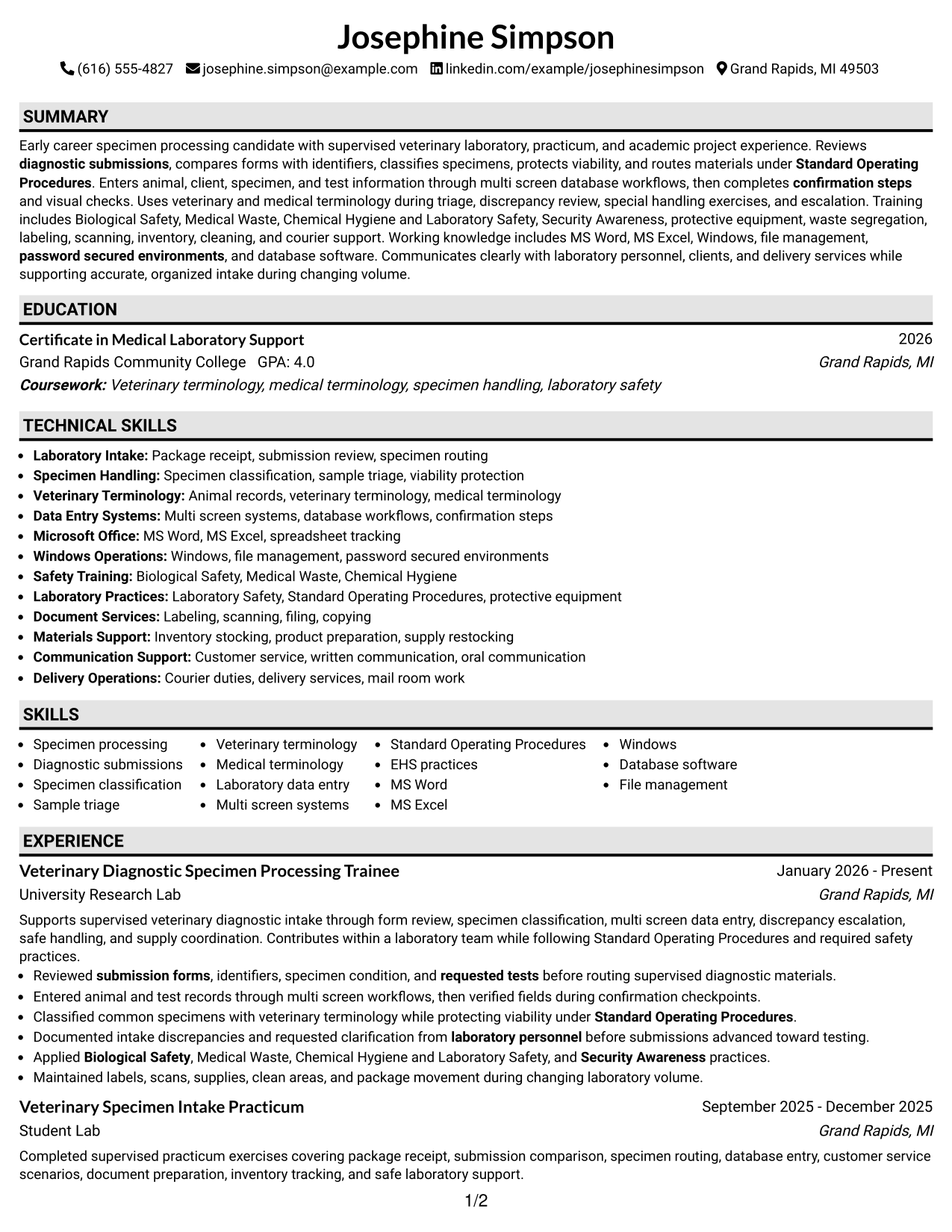 Resume Example Page 1