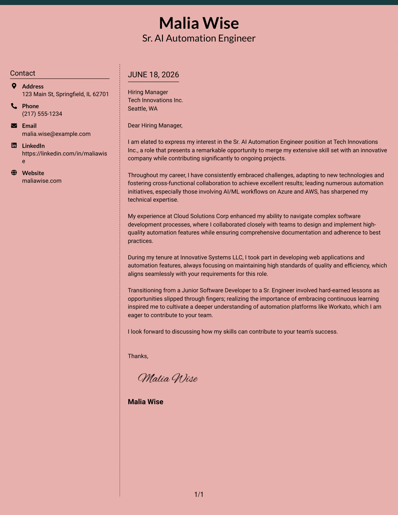 Resume Example Page 1