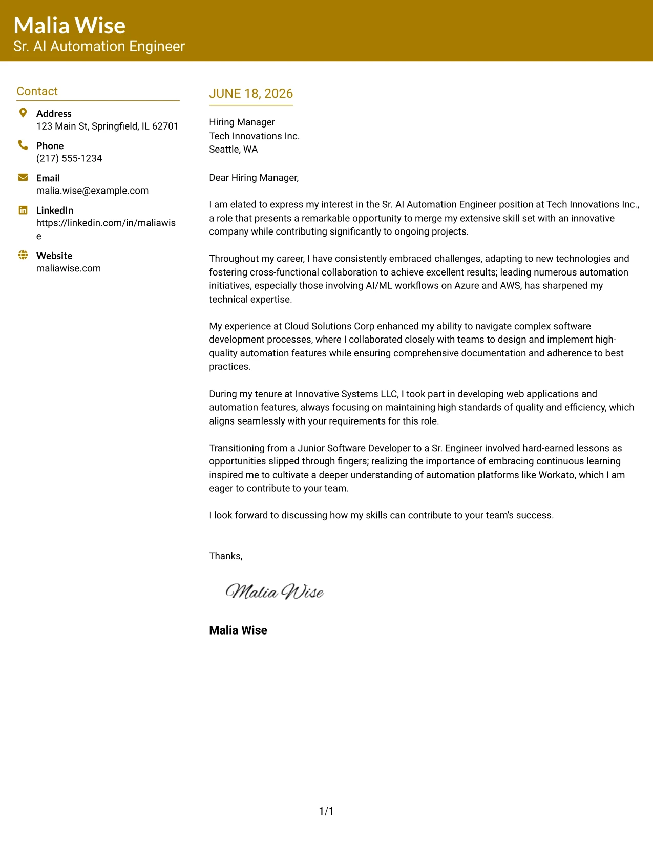 Resume Example Page 1