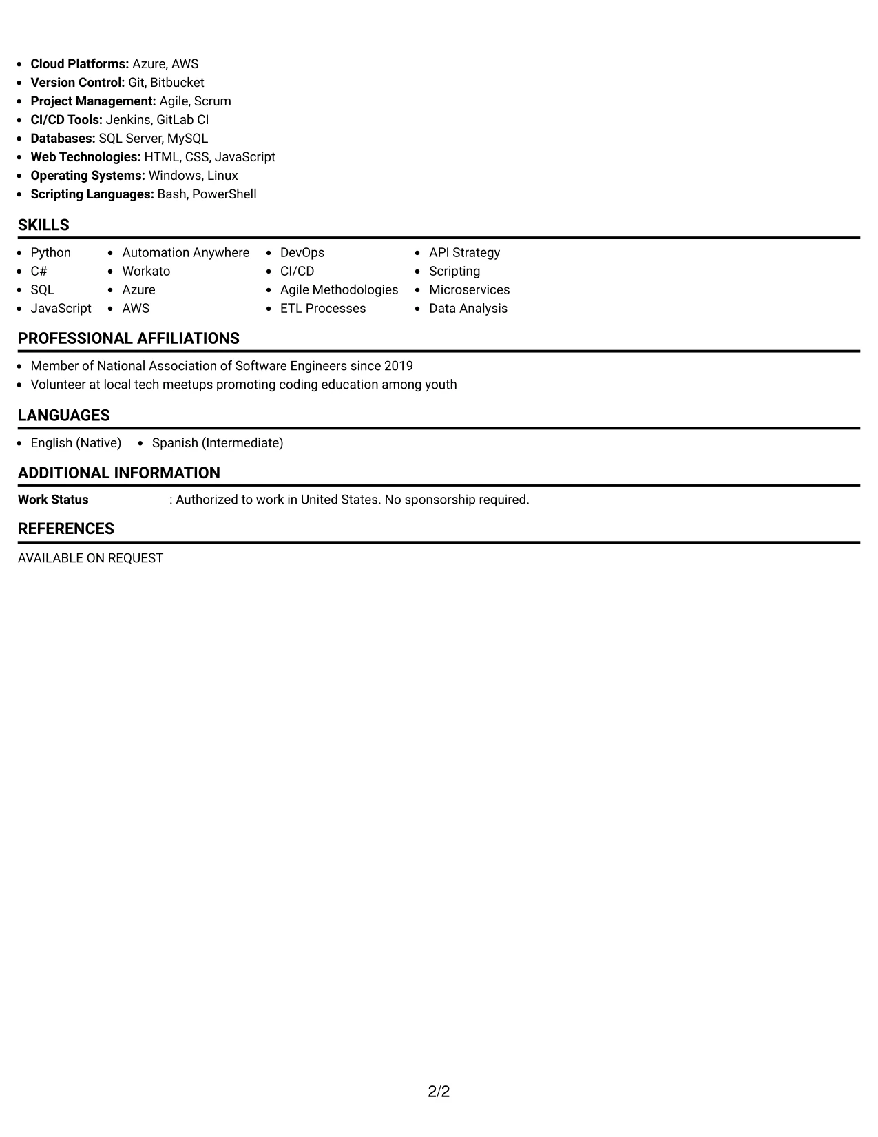 Resume Example Page 2