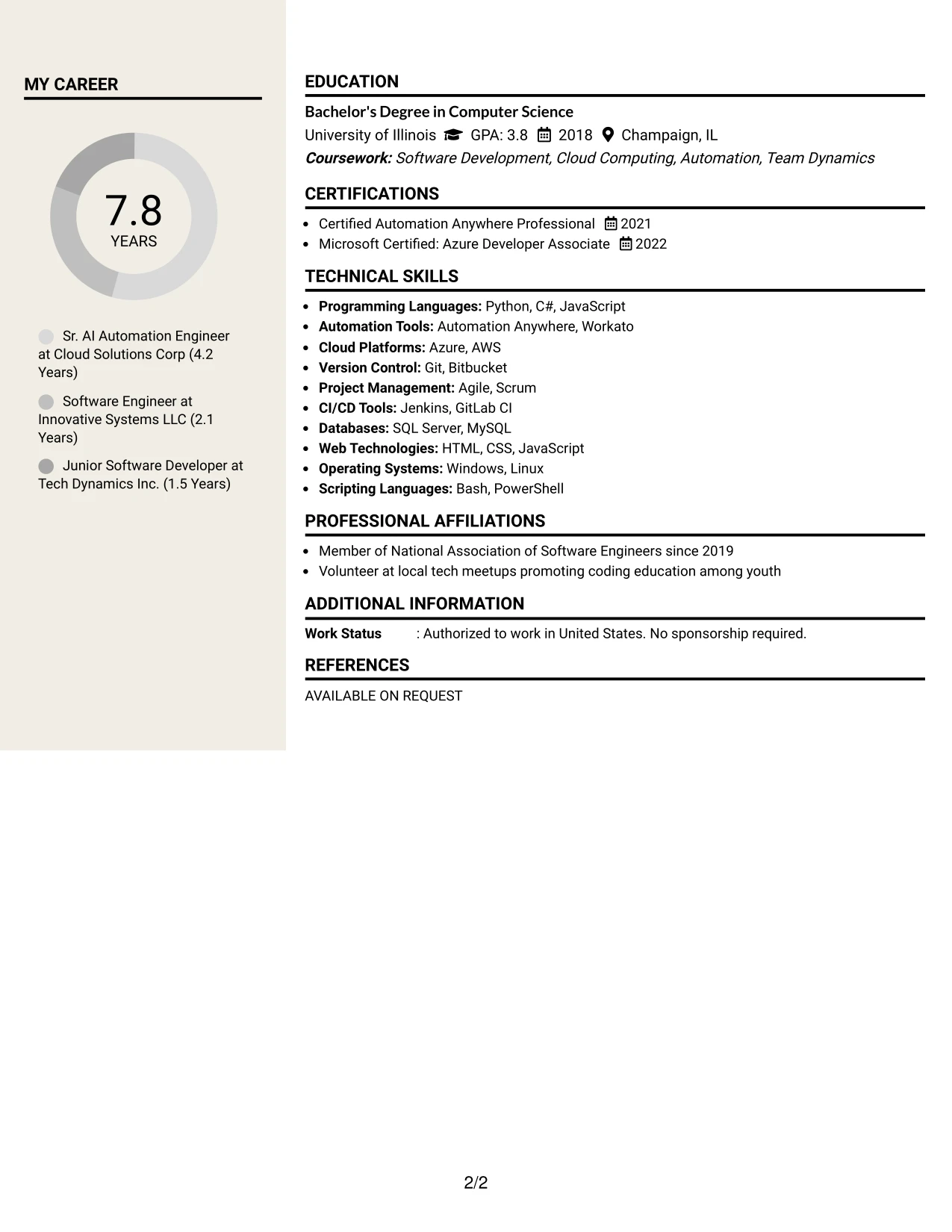 Resume Example Page 2