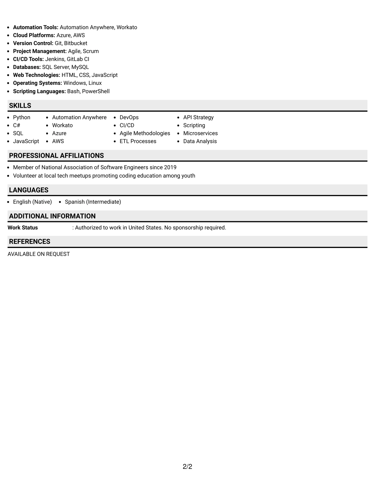 Resume Example Page 2