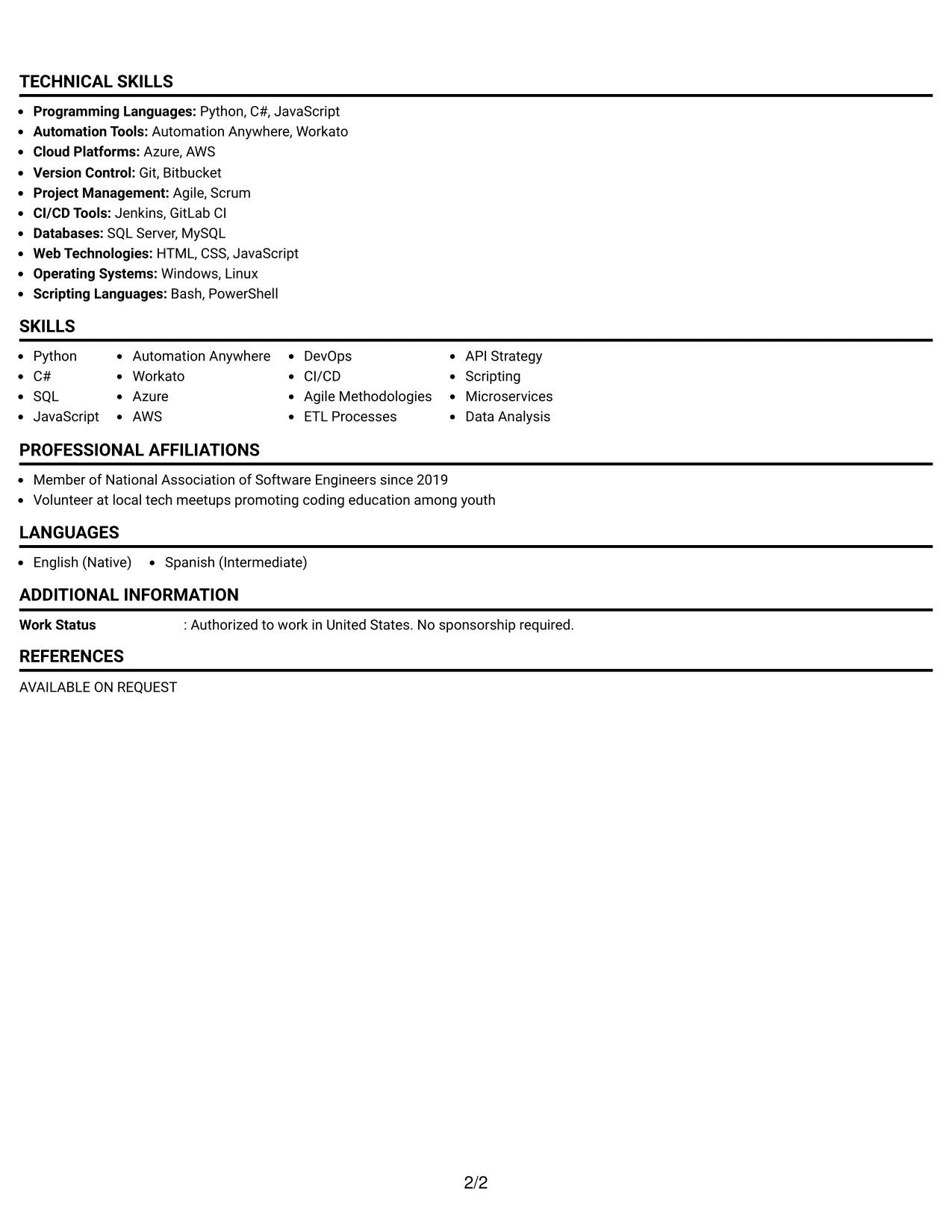 Resume Example Page 2