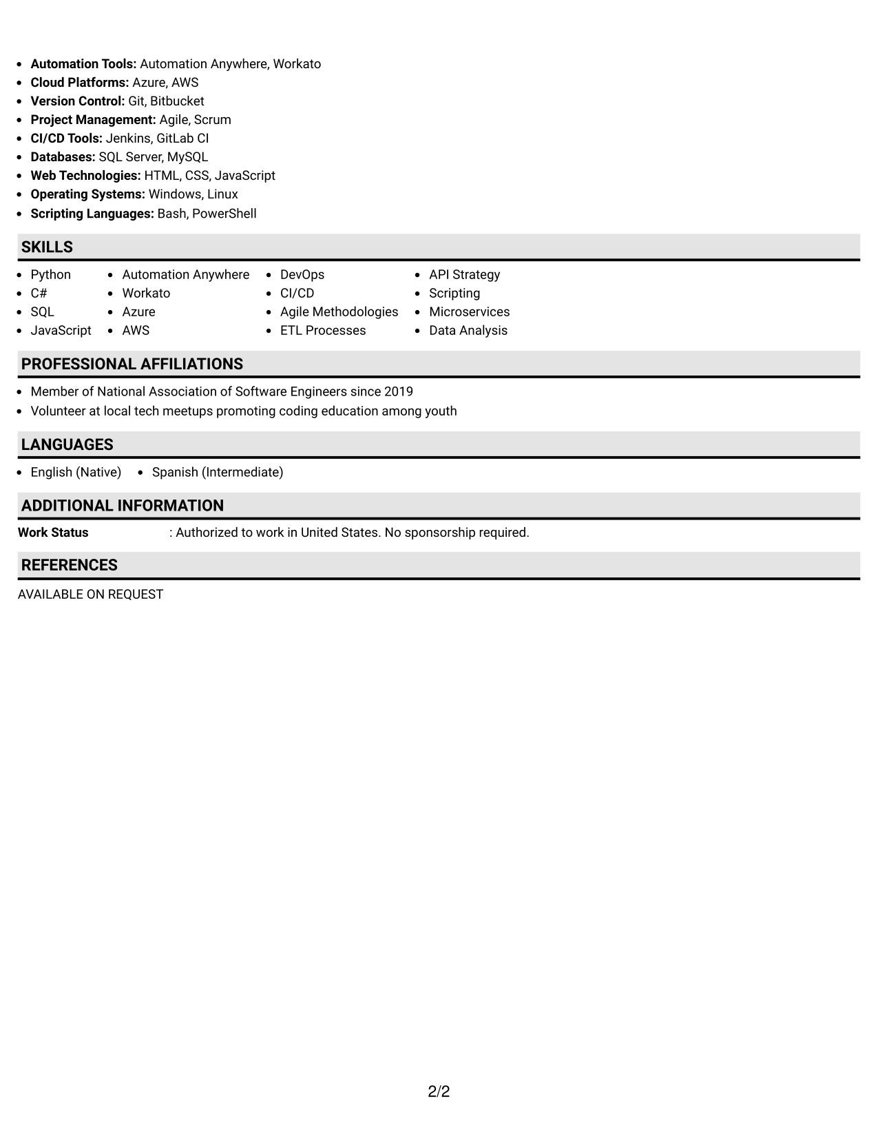 Resume Example Page 2