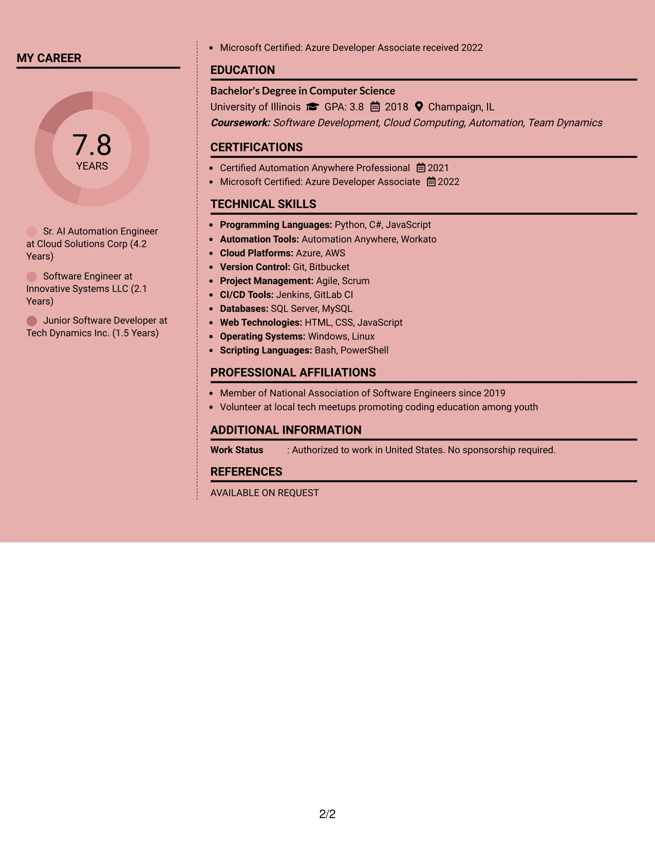Resume Example Page 2