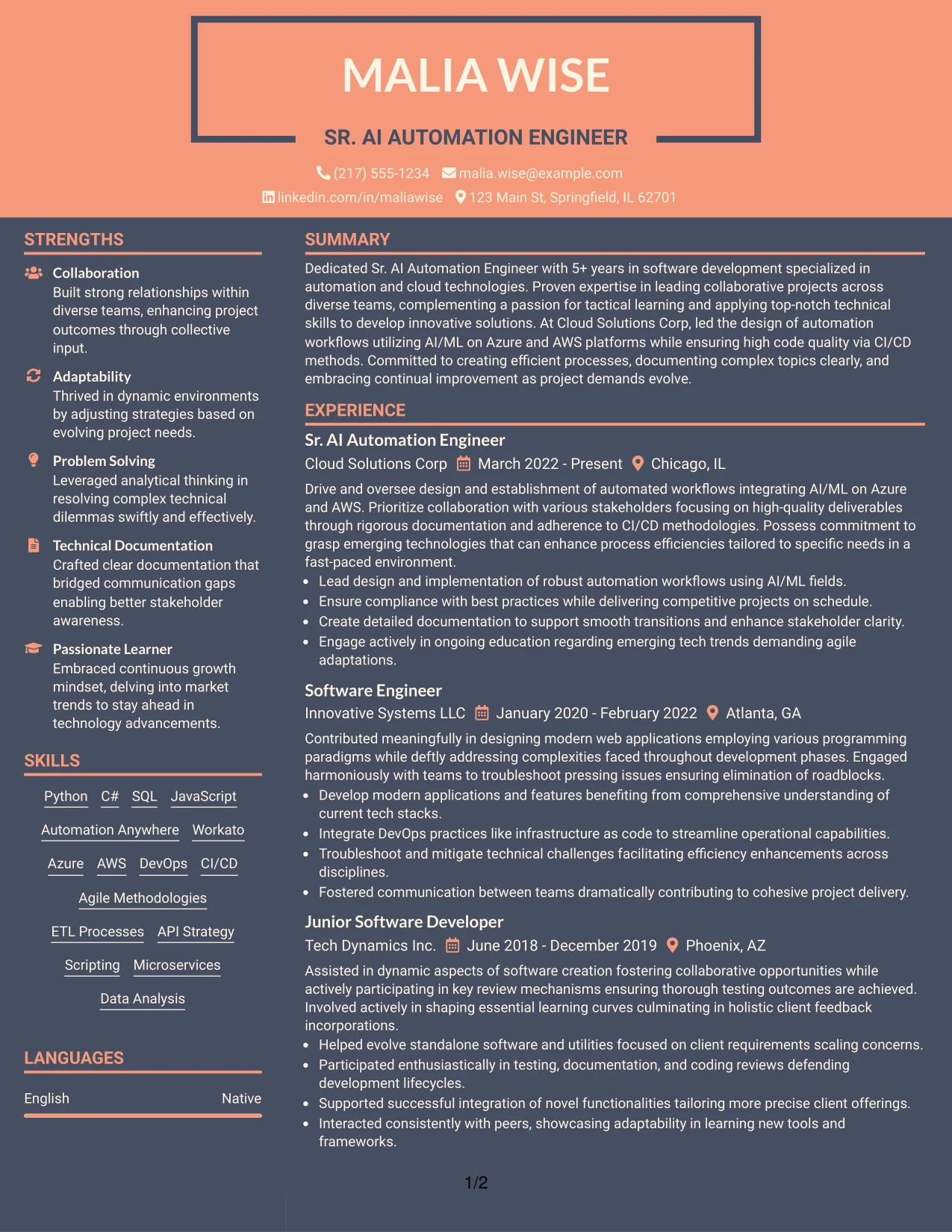 Resume Example Page 1