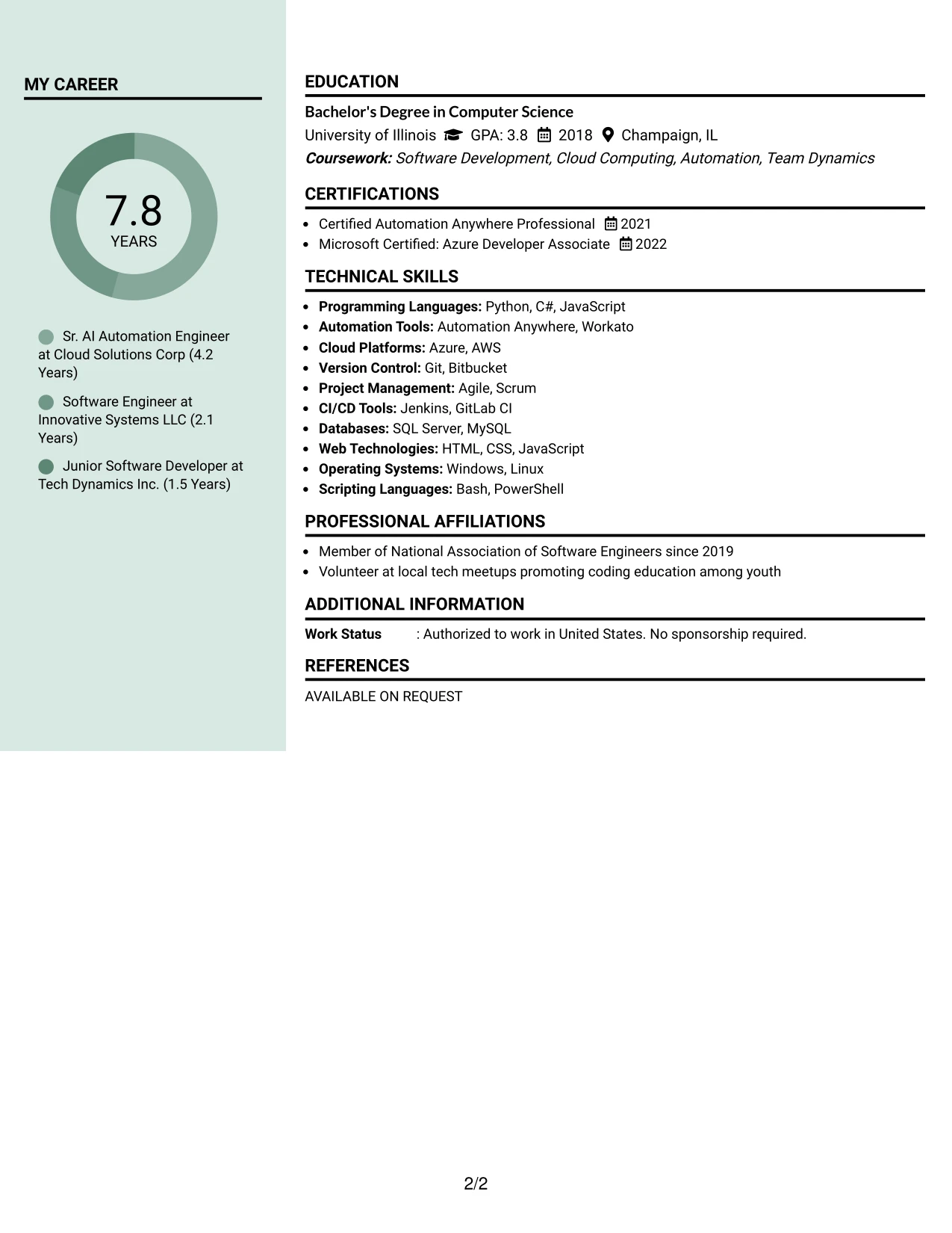 Resume Example Page 2