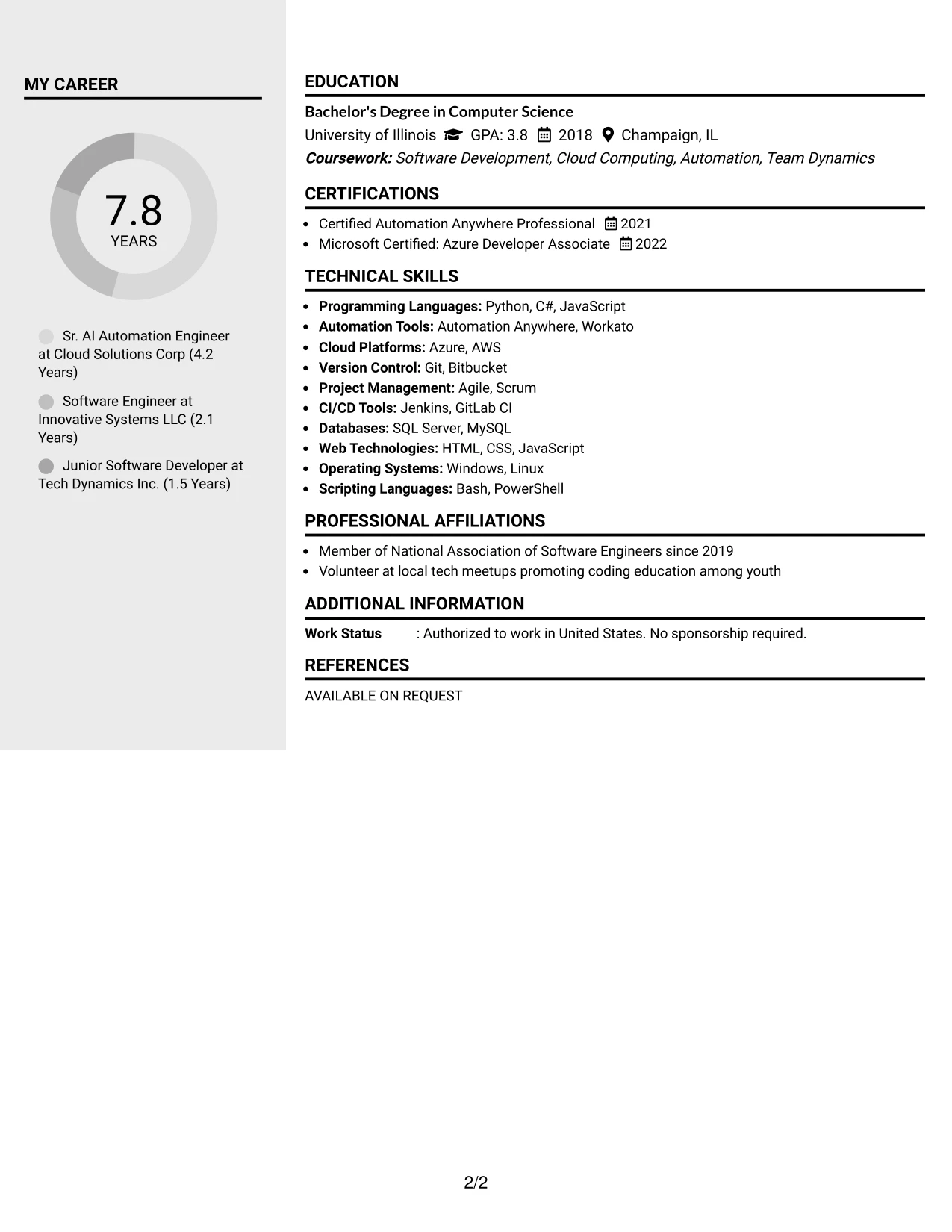 Resume Example Page 2