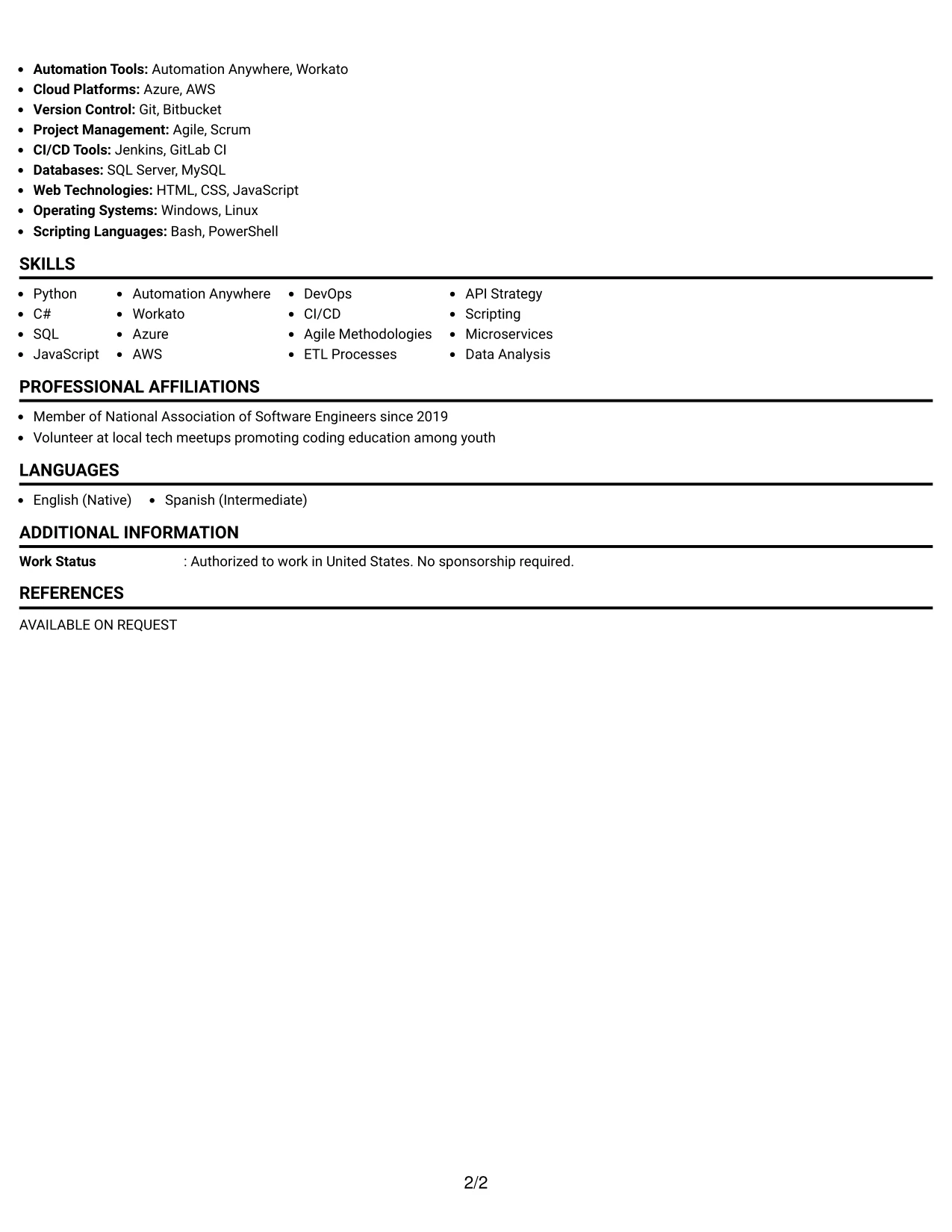 Resume Example Page 2