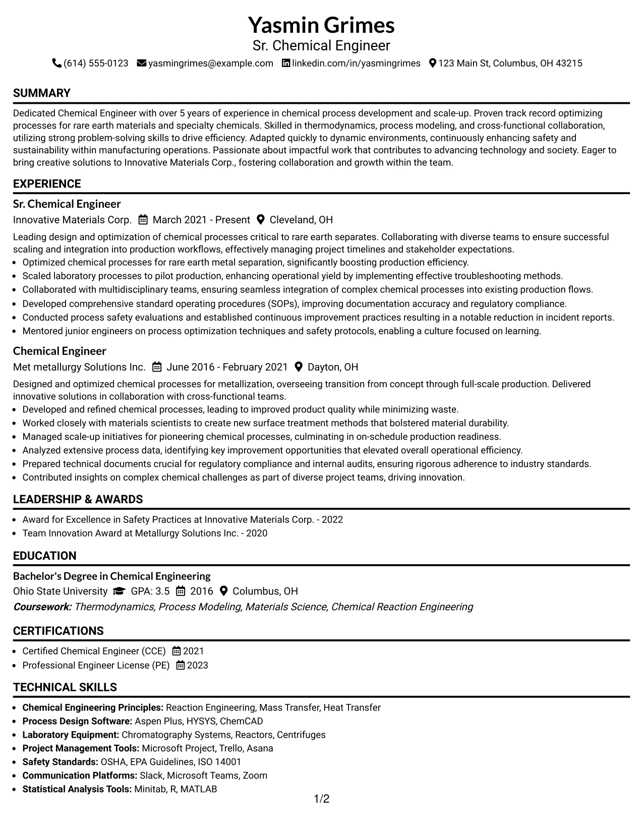 Resume Example Page 1