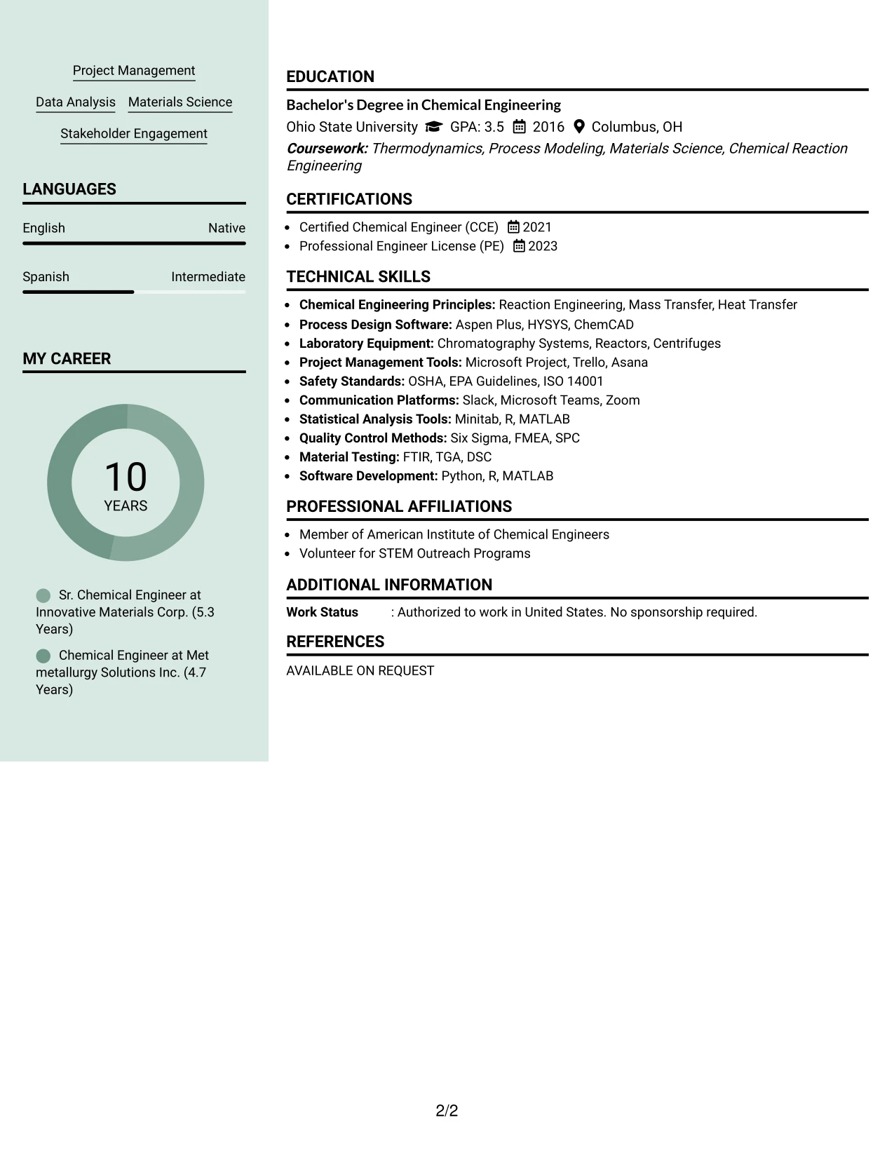 Resume Example Page 2