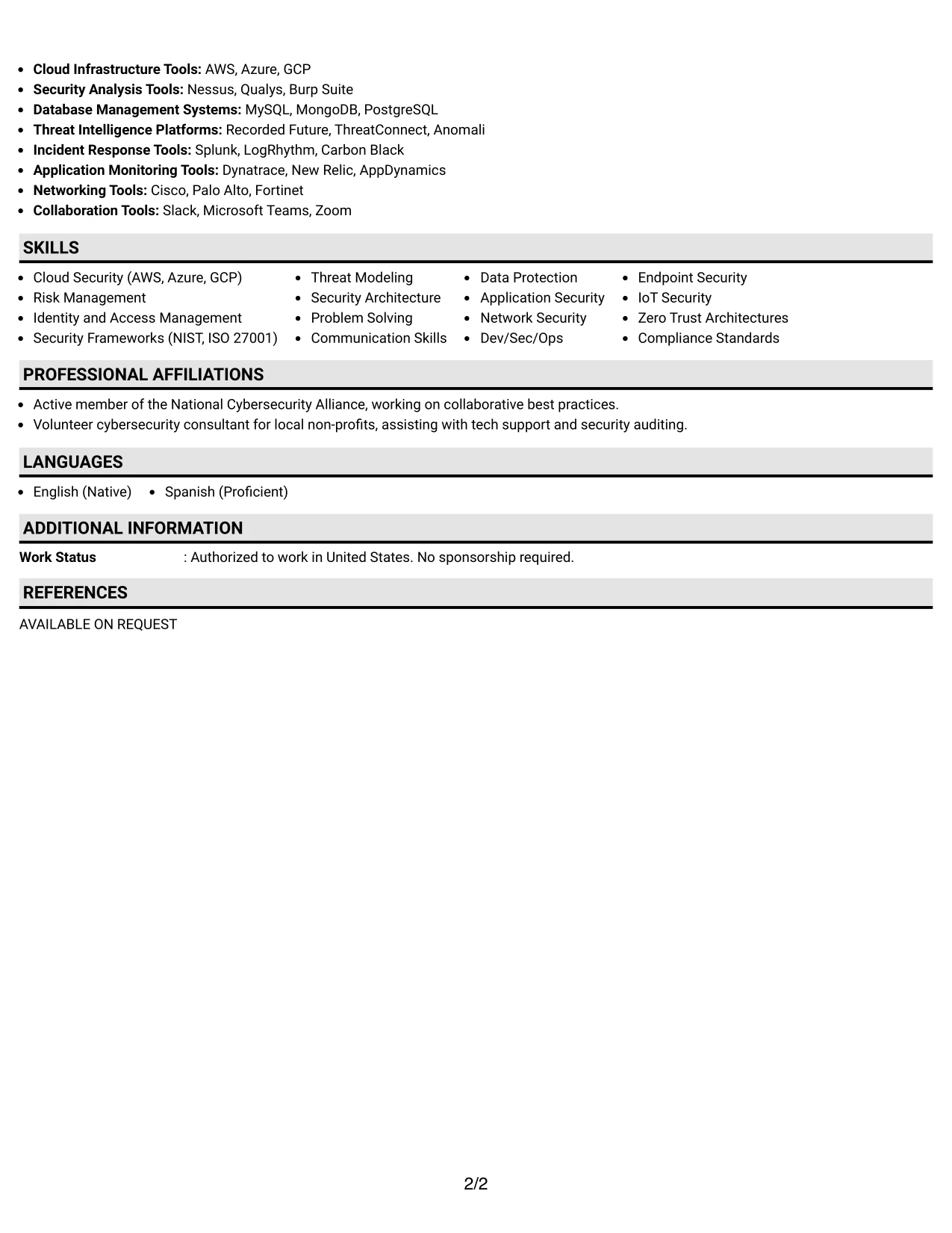Resume Example Page 2