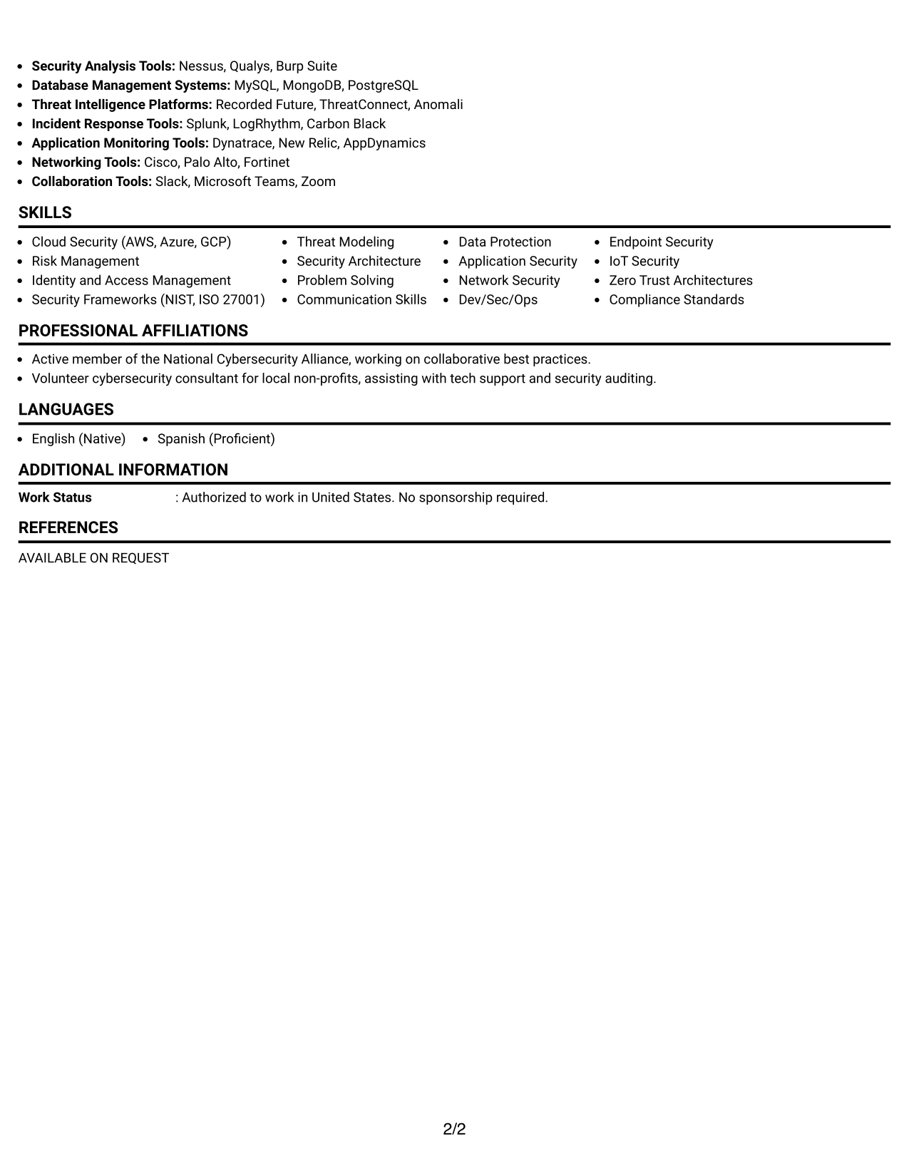 Resume Example Page 2